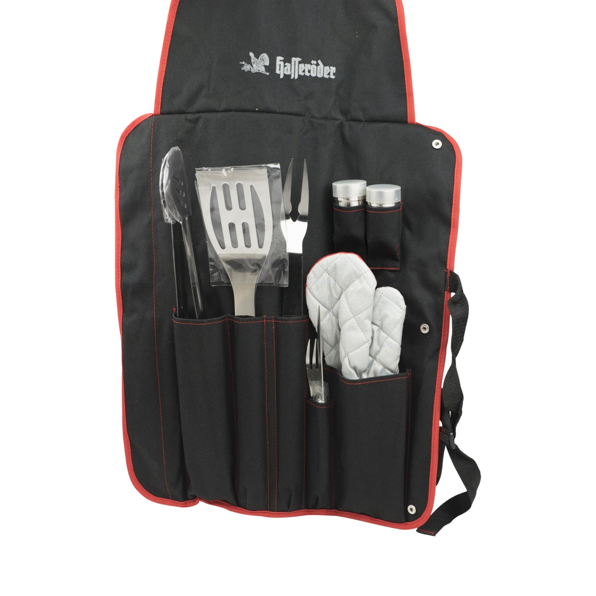 Hasseröder Beer Grill Set with Tools: Tongs, Fork, Glove, Salt, Pepper, Bar