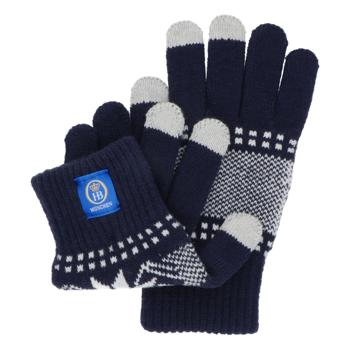 HB Munich Beer Wool Winter Gloves Touchscreen Snowflakes – View 2