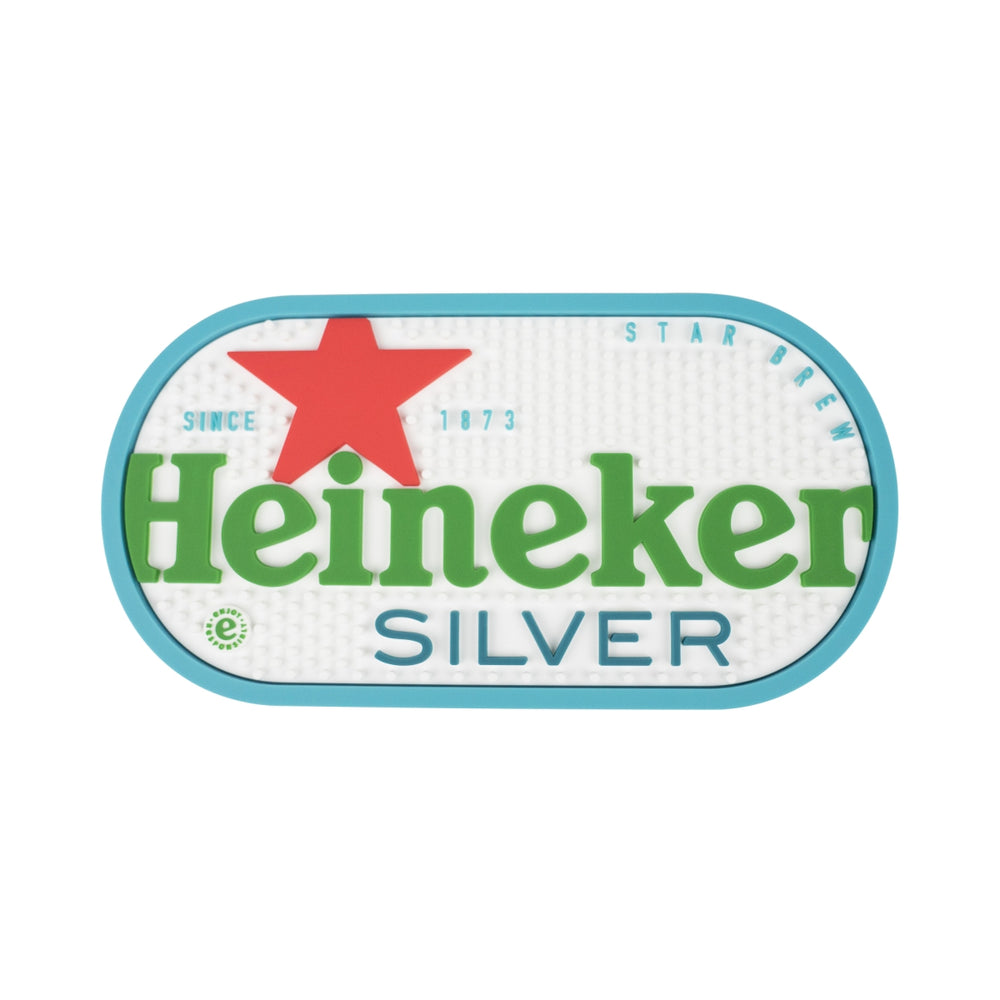 Heineken Beer Bar Mat Silver 32x16.5cm Oval Drip Mat Runner Glasses Gastro