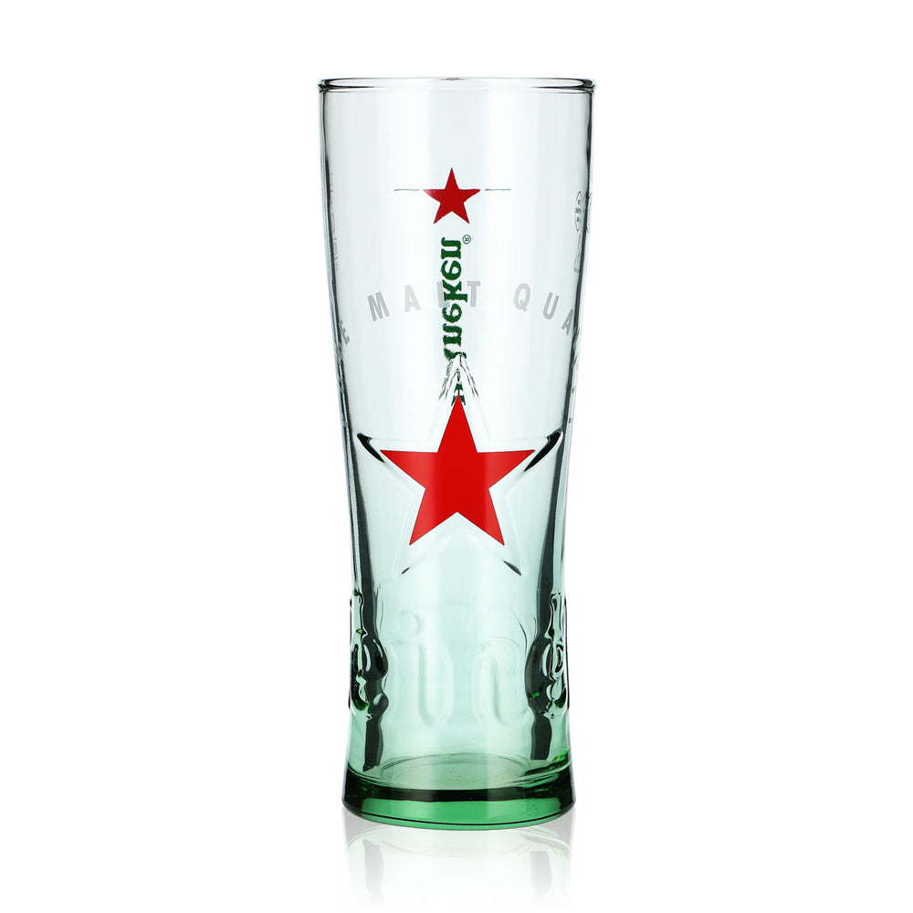 Heineken Beer Glass, 0.3 L, with Red Star Brewery Relief Design and Green Base