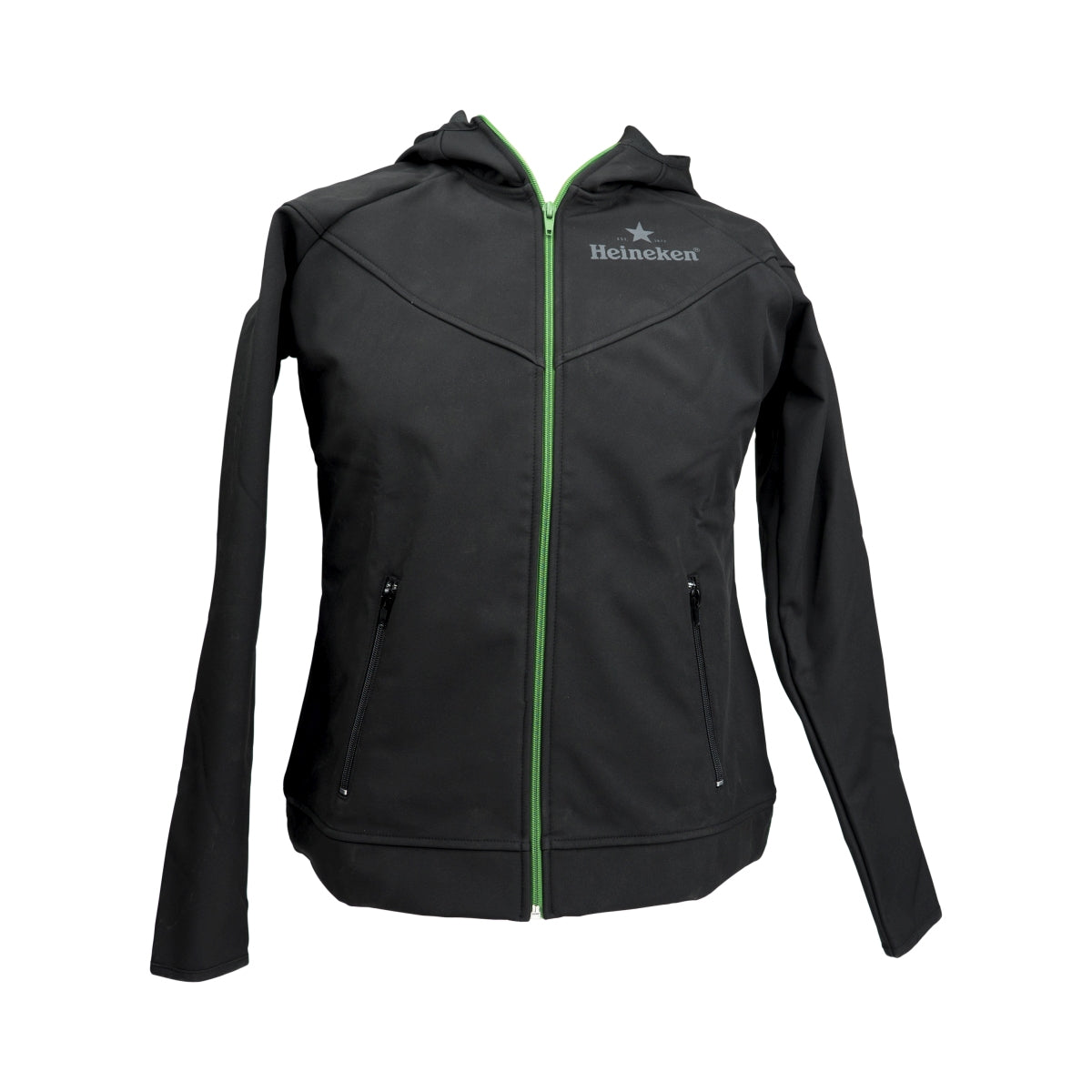 Heineken Beer Jacket Women's Size L Black/Green Softshell with Zipper