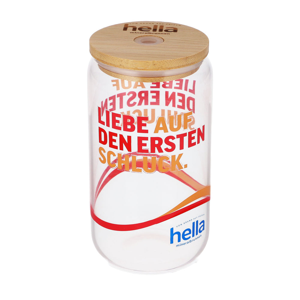 Hella water glass 0.49 l Wooden lid Glass Straw Love at first sip