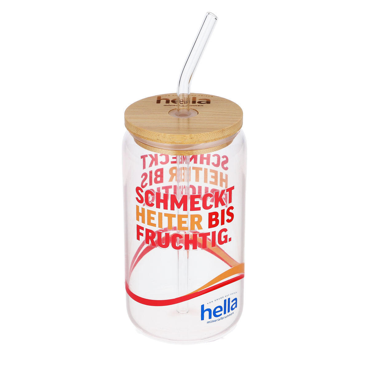 Hella Water Glass 0.49 l Wooden lid Glass Straw Tastes cheerful and fruity