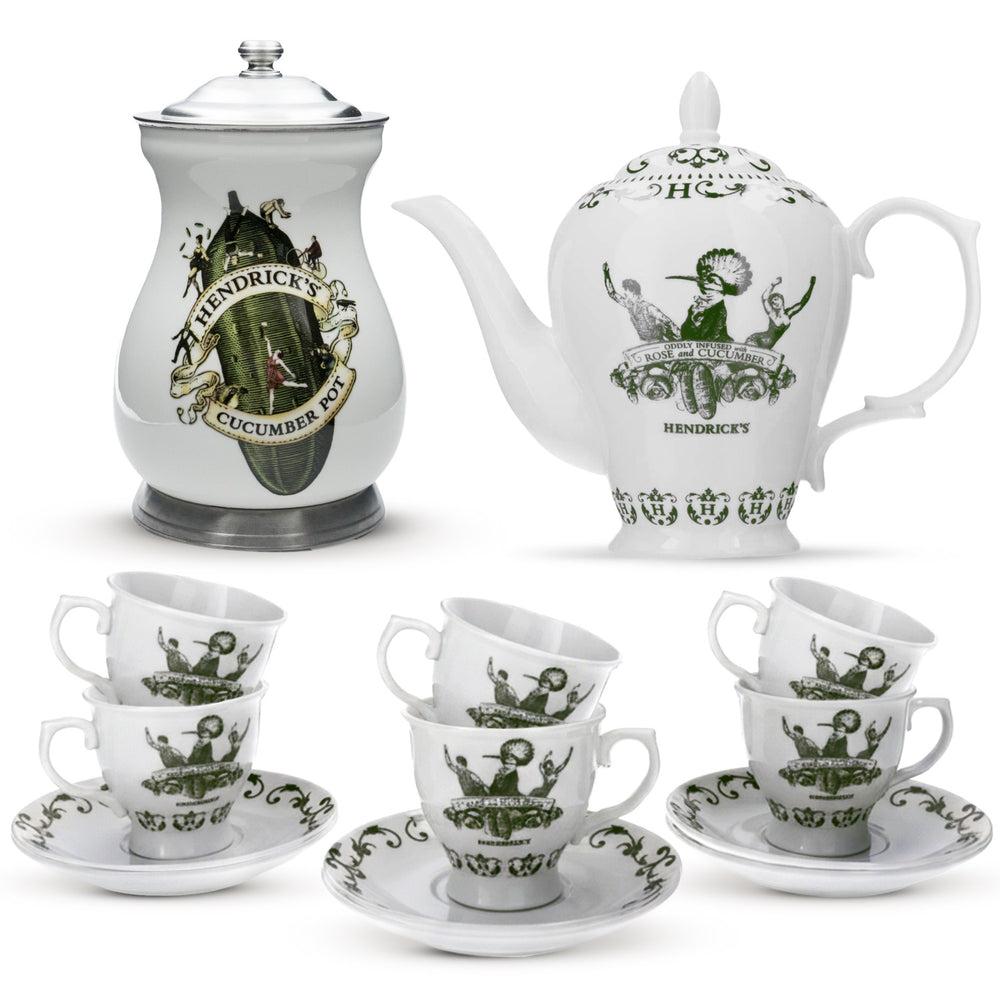 Hendrick Gin Porcelain Bundle Set consisting of 13-piece tea service, 1.5 l pickle jar