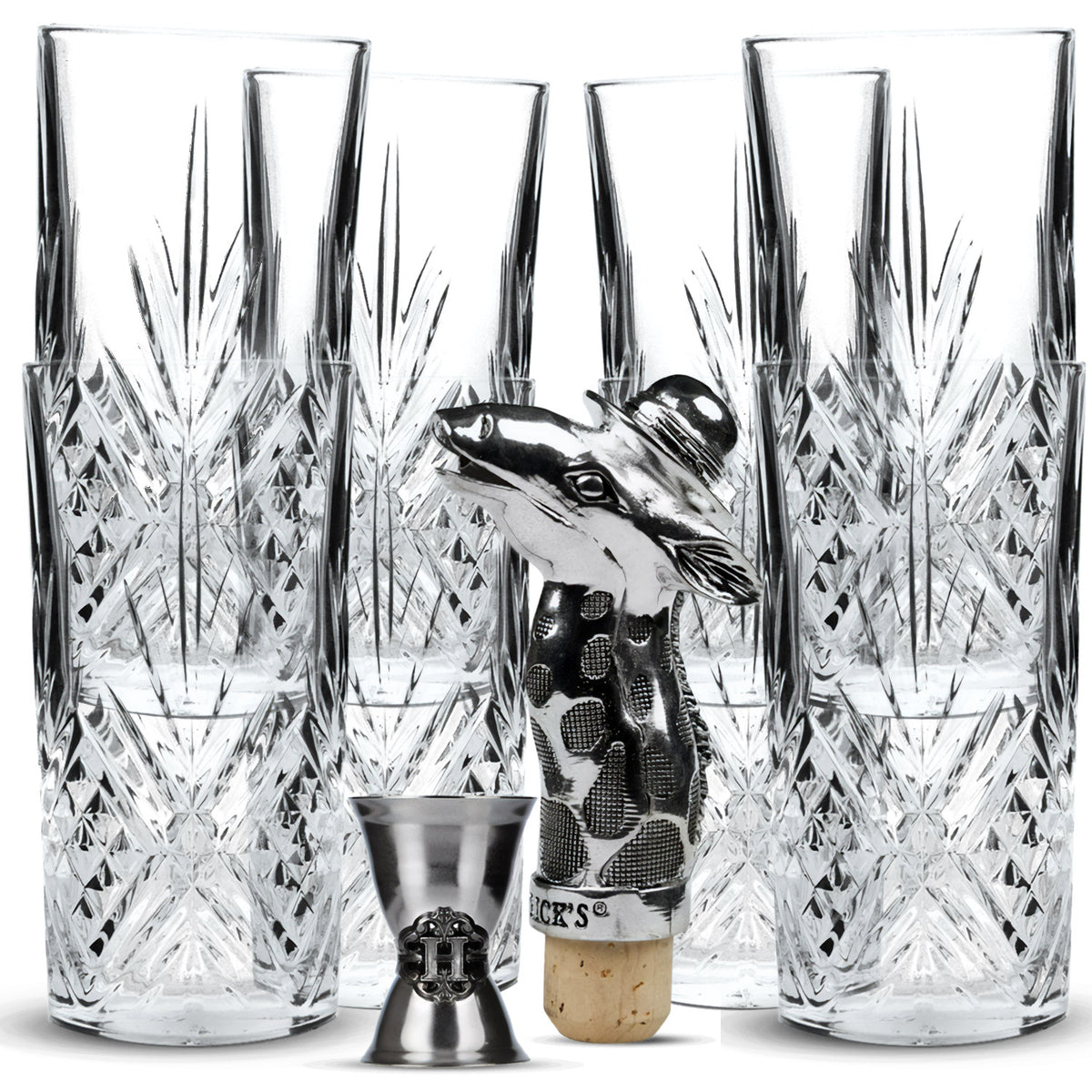 Hendricks Gin Bar Bundle Set II consisting of 6x LD glasses, 1x jigger, 1x metal pourer
