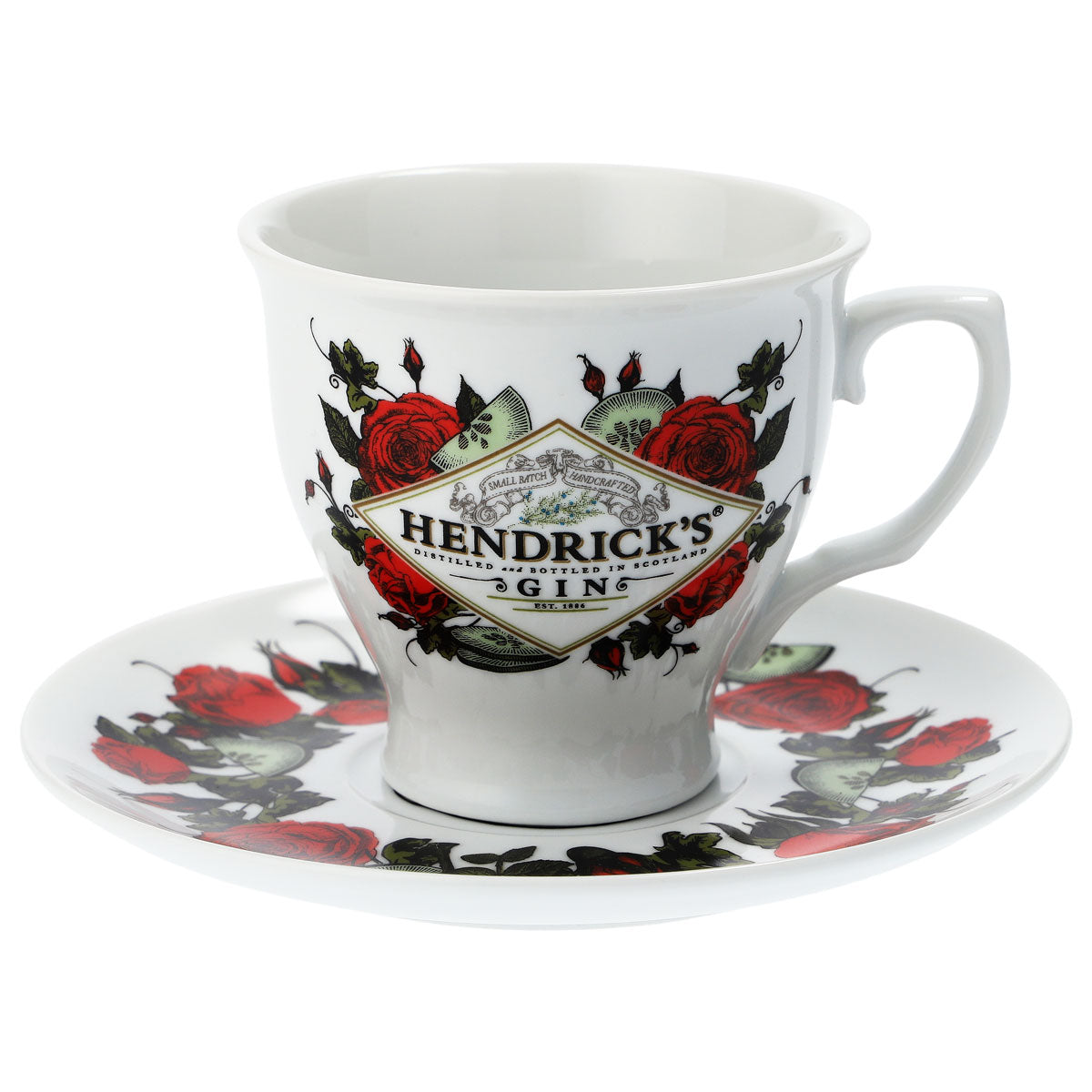 Hendricks Gin Glass with Saucer, White Ceramic Cup Set