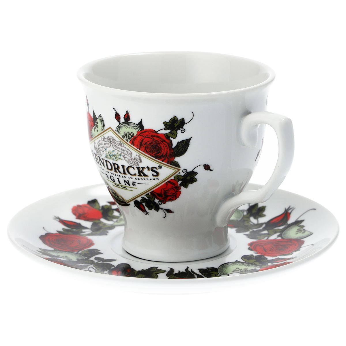 Hendricks Gin Glass with Saucer, White Ceramic Cup Set – View 2