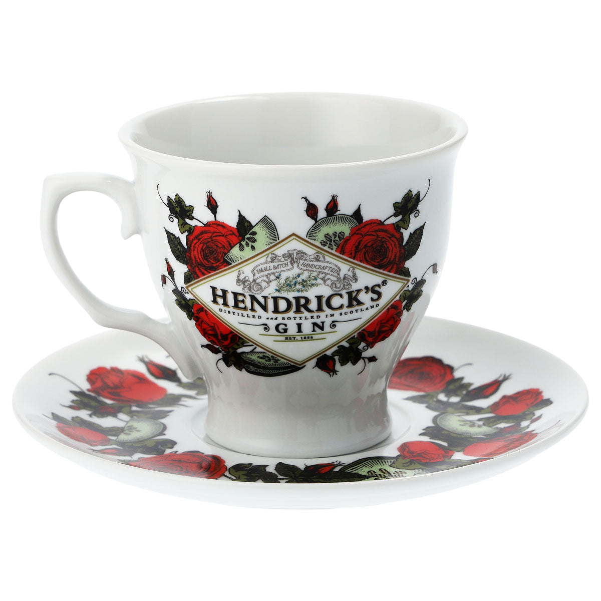 Hendricks Gin Glass with Saucer, White Ceramic Cup Set – View 3