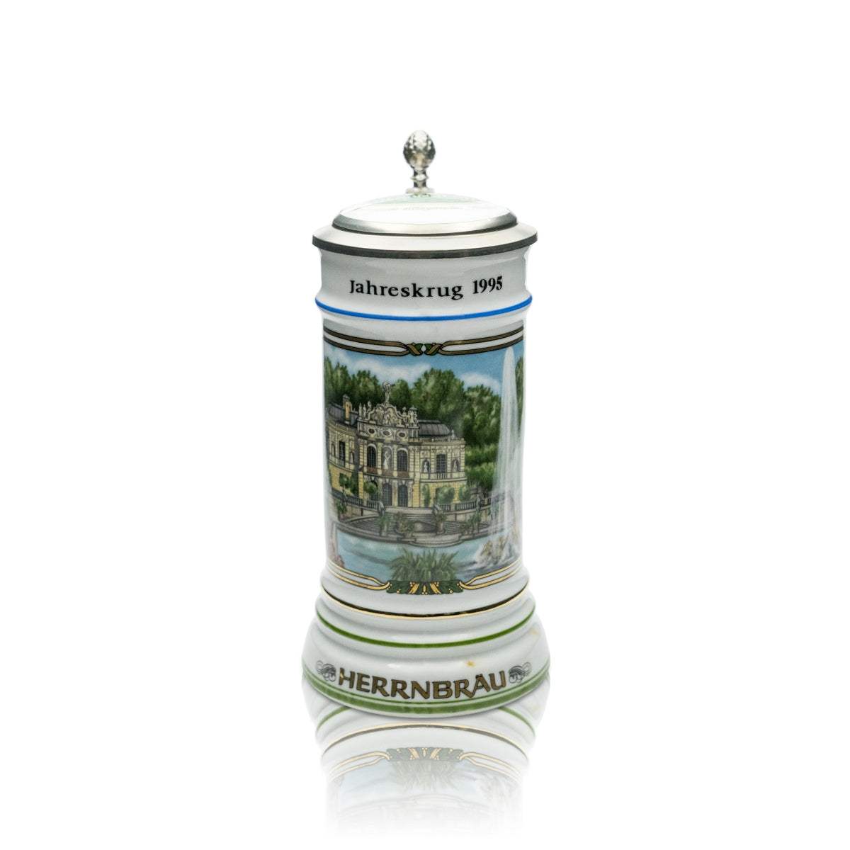 Herrbräu Beer Mug Glass Annual Mug 1995 Pewter Lid Certificate Collector's Tankard