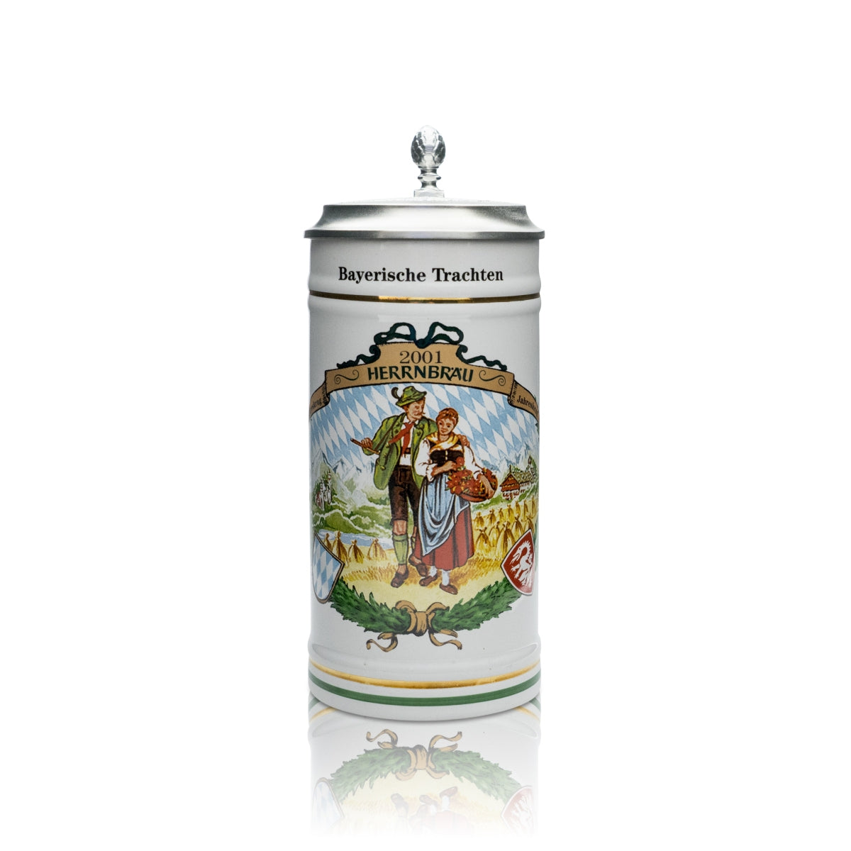 Herrbräu collector's glass 0.5 l beer mug Bavarian traditional costume 2001 pewter lid Rare