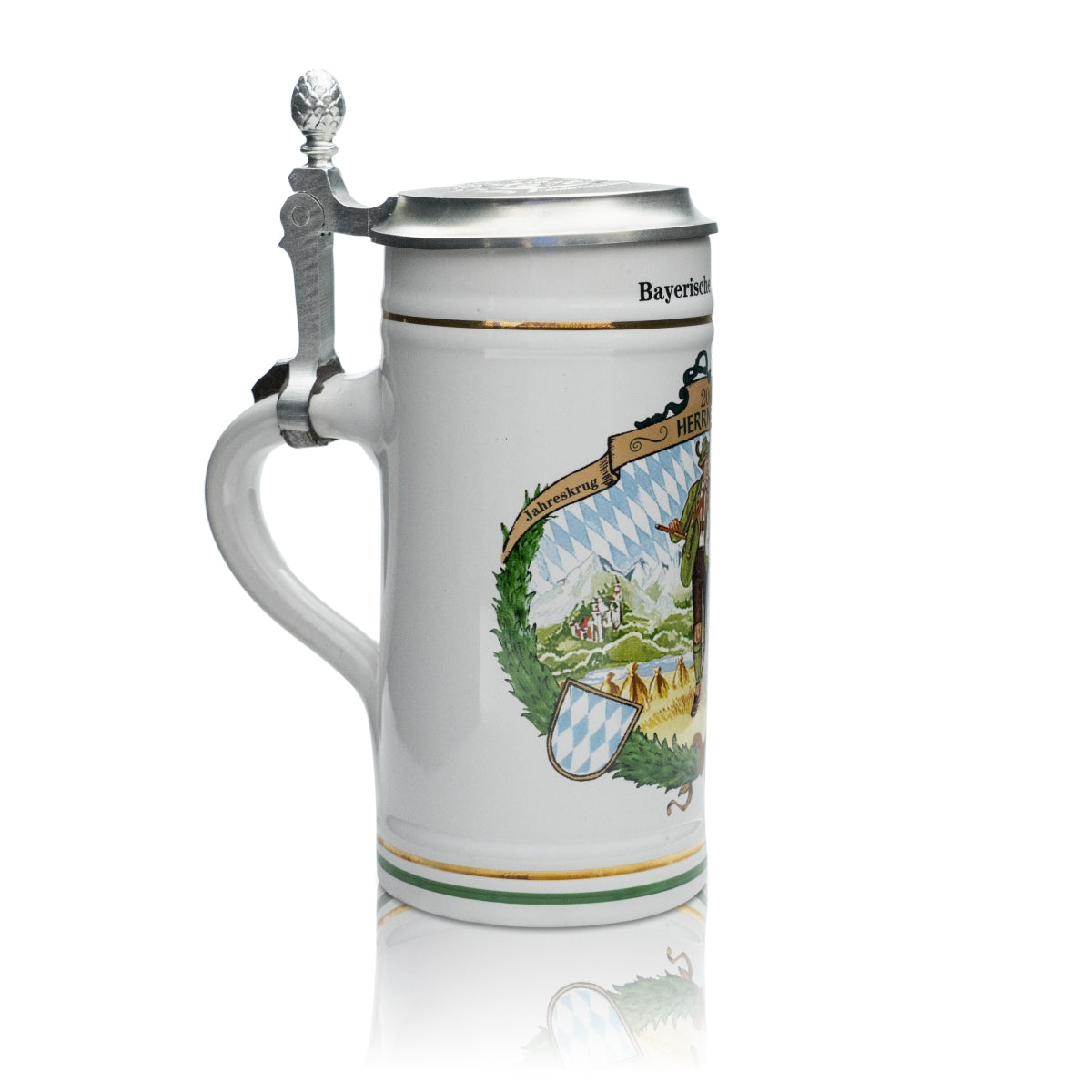 Herrbräu collector's glass 0.5 l beer mug Bavarian traditional costume 2001 pewter lid Rare – View 2