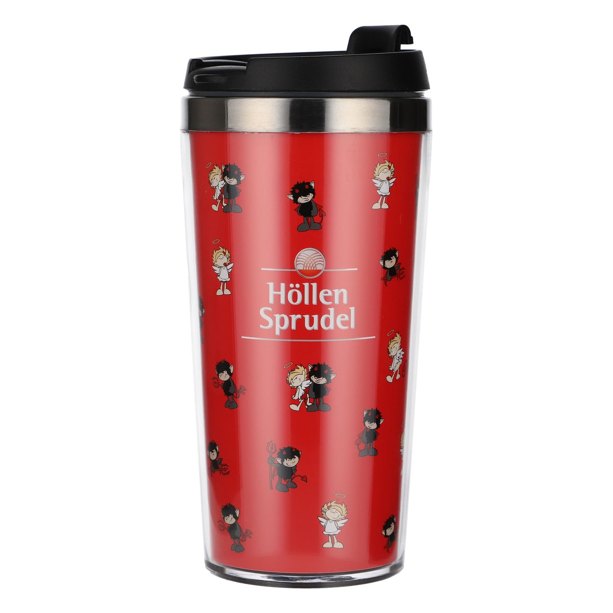 Höllensprudel Water Cup, Insulated Cup with Lid, 0.5 L, Reusable, Red Design