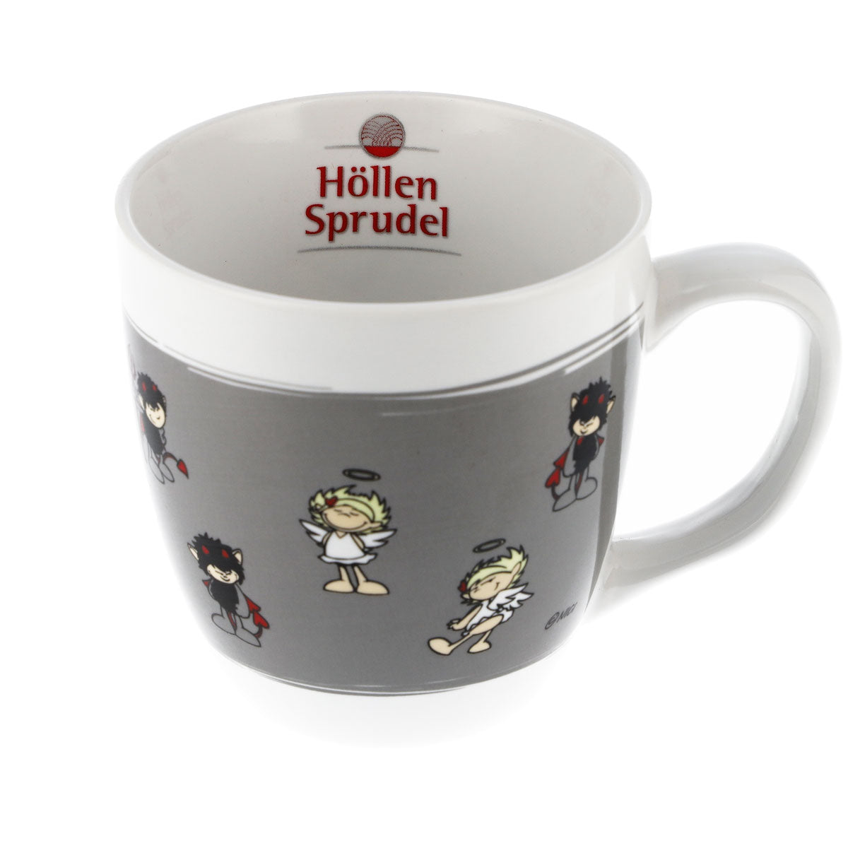 Höllensprudel Water Glass 0.3 L Coffee Cup Devil & Angel Gray Ceramic Cup – View 5