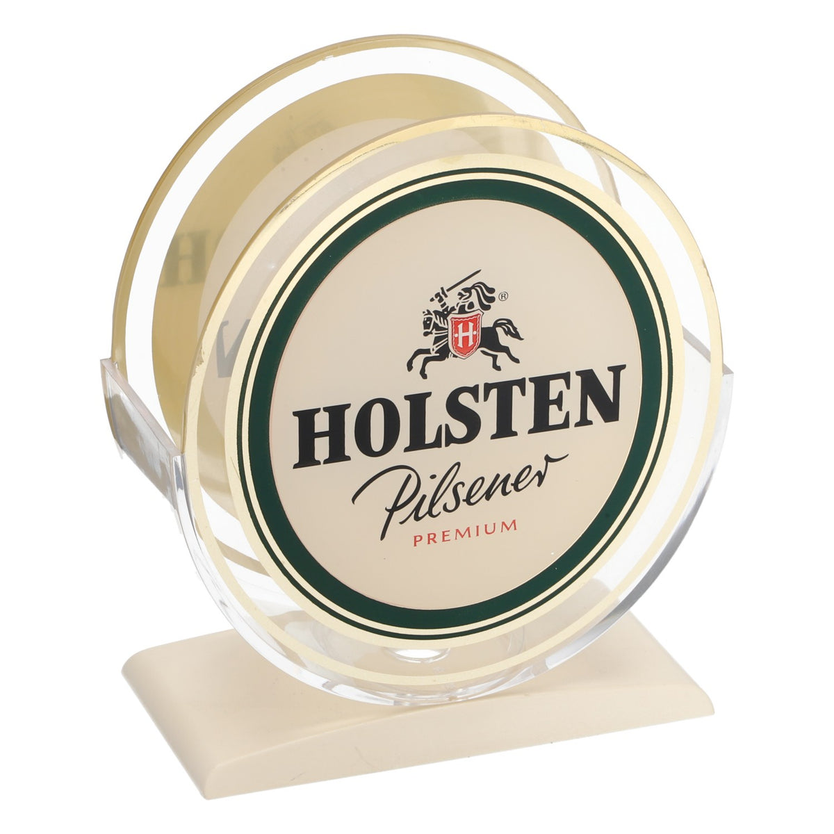 Holsten Pilsener acrylic beer coaster stand for approx. 30 beer coasters, 1990s