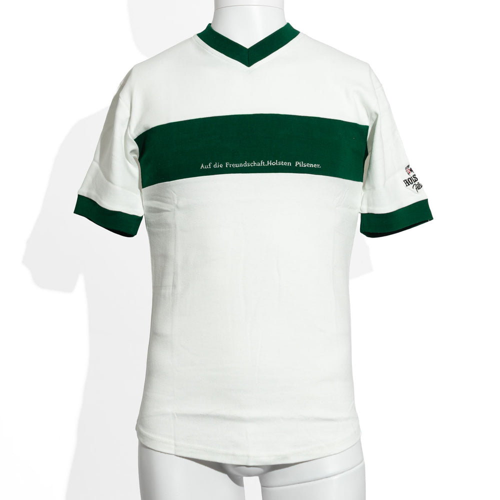 Holsten T-shirt green/white Shirt "To friendship" V-neck Size S/M