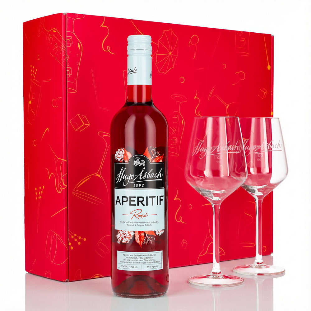Hugo Asbach Aperitif Gift Set 0.75l 15% + Balloon Glass Spritz I Pink