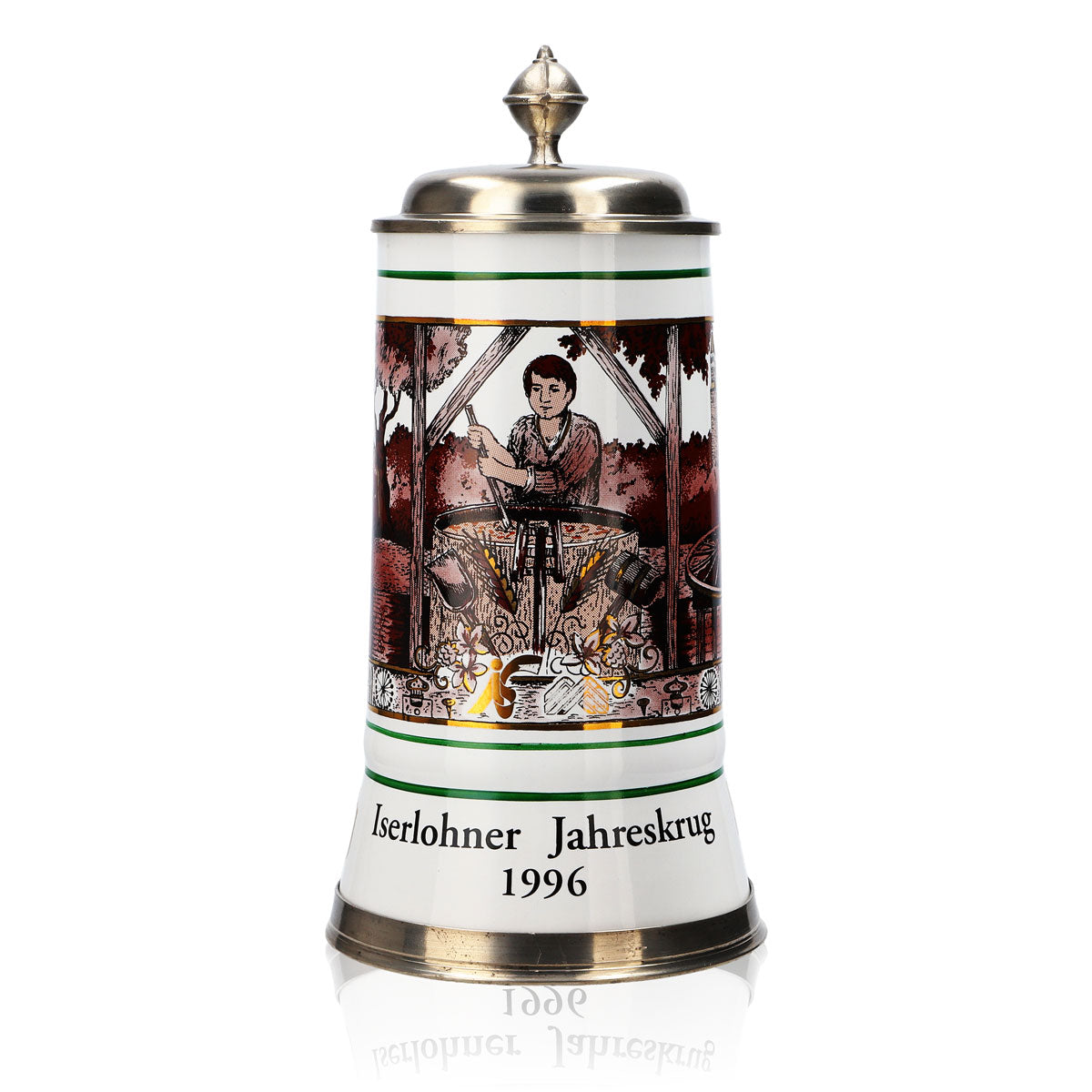 Iserlohn beer glass Annual mug 1996 Stoneware mug Seidel pewter lid 1.09 l mug