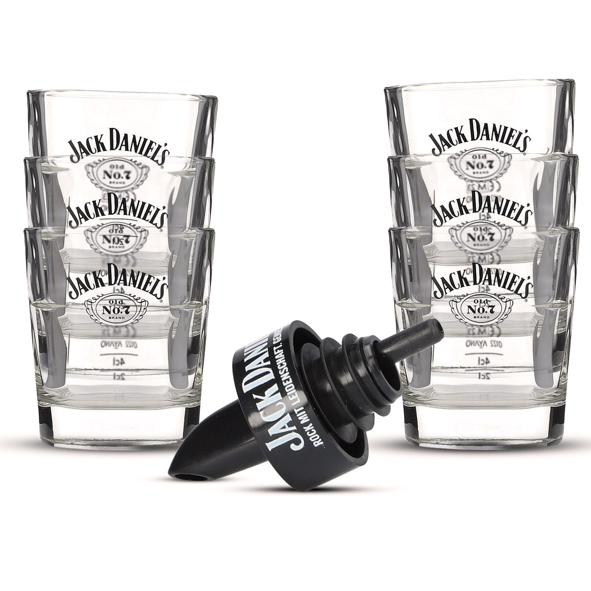 Jack Daniels Bar Bundle Set I consisting of 6x glass tumblers and a bottle pourer