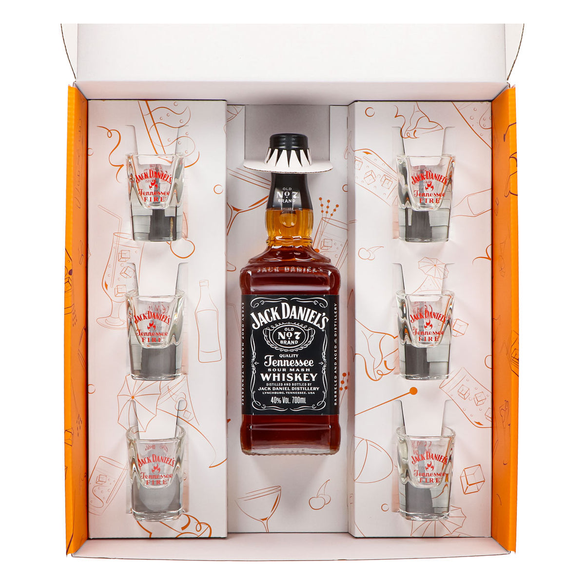 Jack Daniels Geschenkset 0,7l Flasche 40,0 % Vol. + Shotgläser Fire–Orange – Ansicht 3