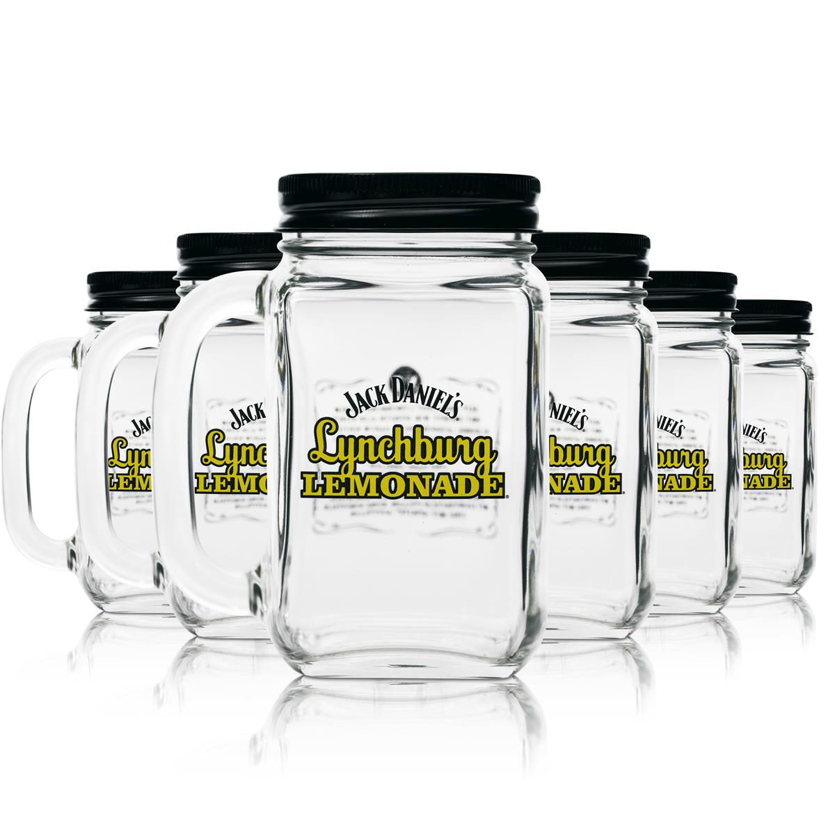 Jack Daniels Lynchburg Lemonade Glasses, Set of 6, Mason Jar, 0.48 L, with Handle and Lid – View 2