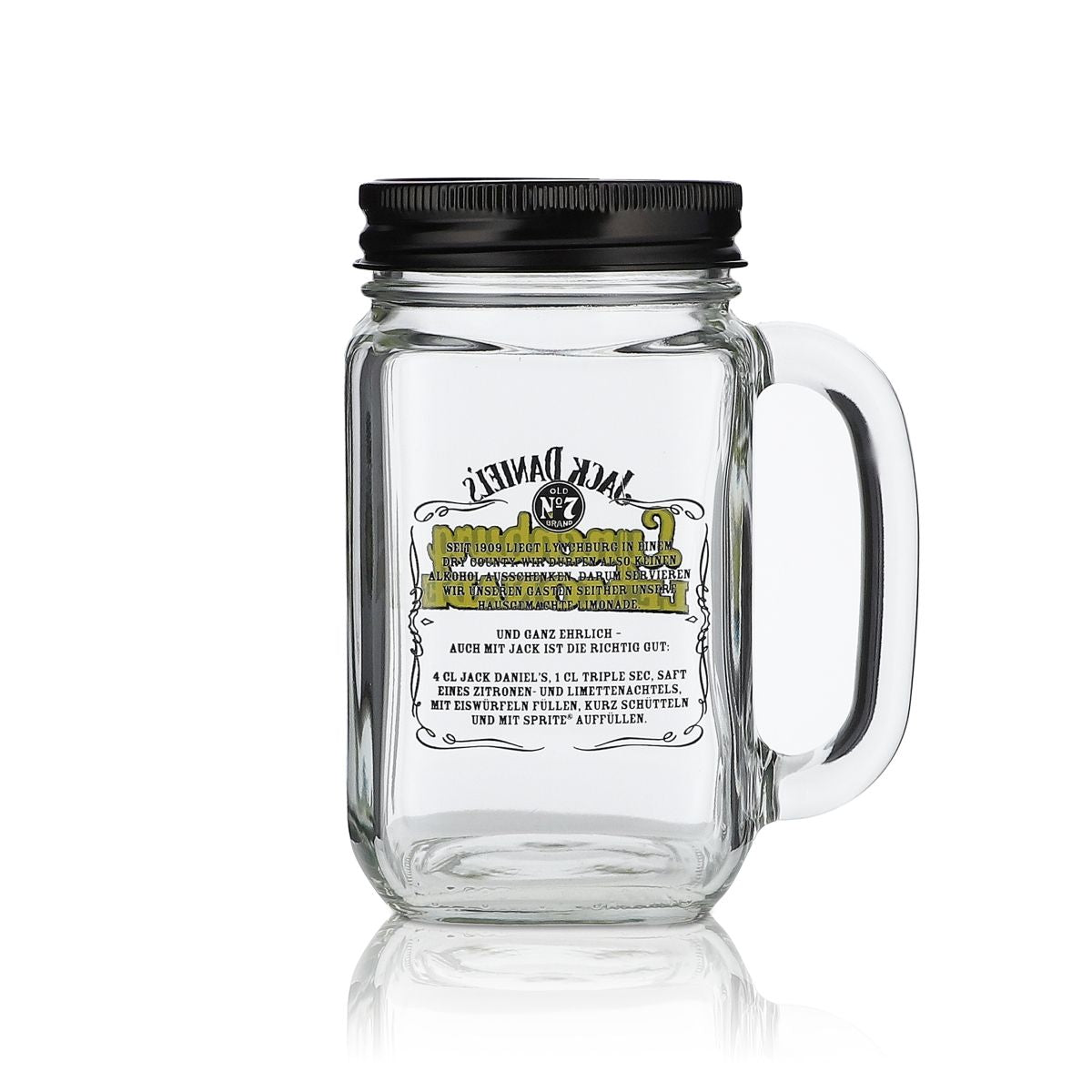 Jack Daniels Lynchburg Lemonade Glasses, Set of 6, Mason Jar, 0.48 L, with Handle and Lid – View 6