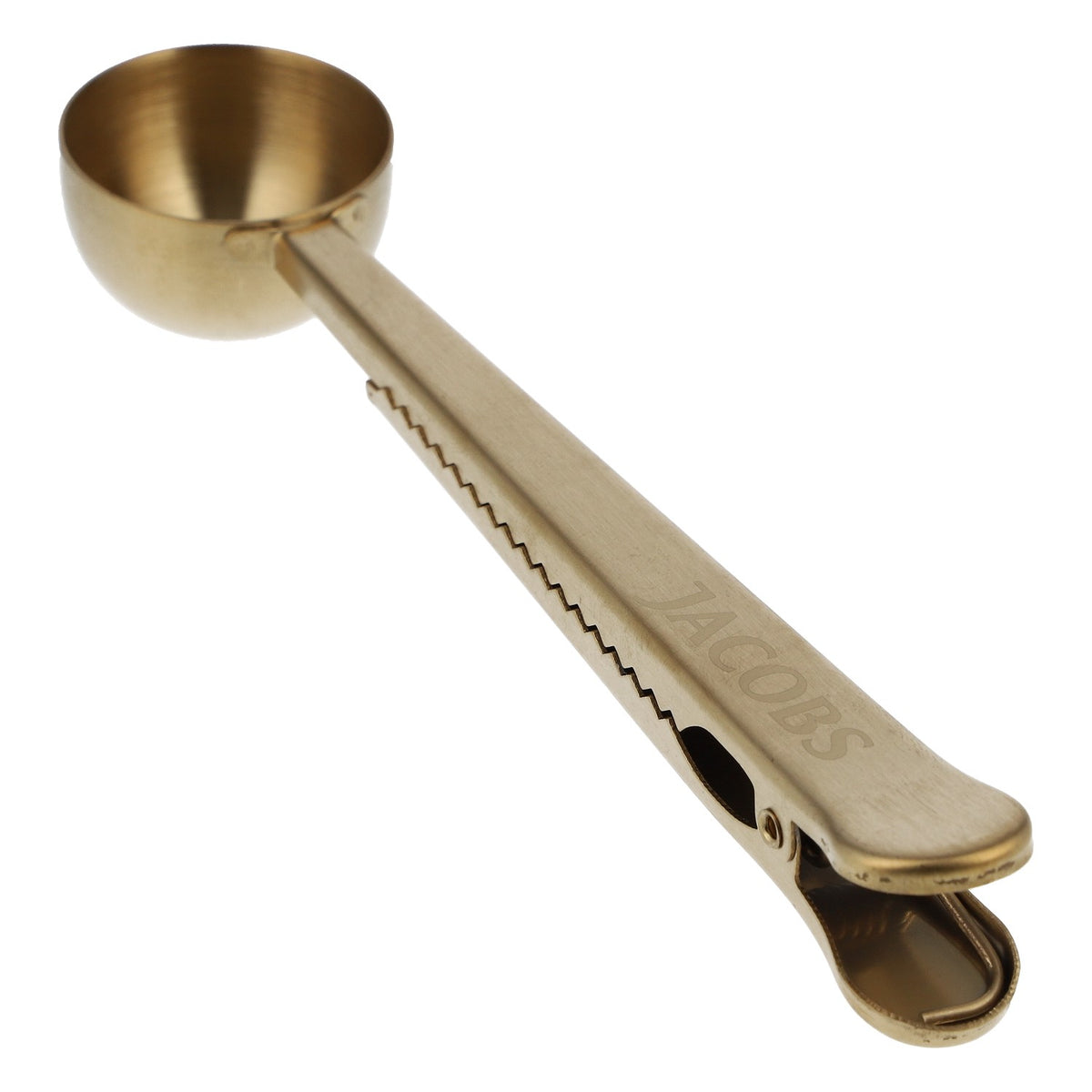 Jacobs Coffee Scoop: Gold Metal Measuring Spoon with Clip and Bag Closure – View 2