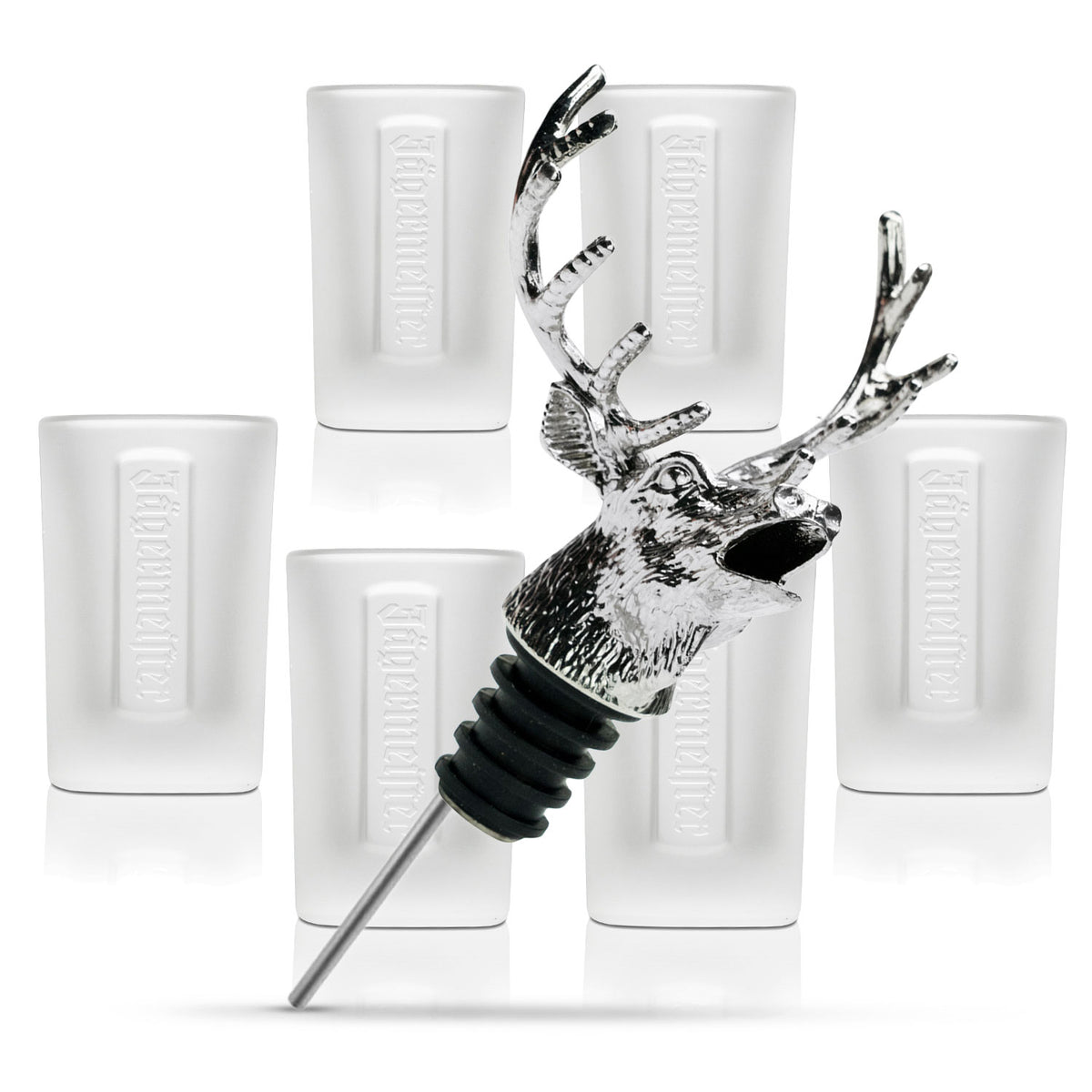 Jägermeister Bar Bundle Set I consisting of 6x shot glasses 2cl with metal deer head pourer