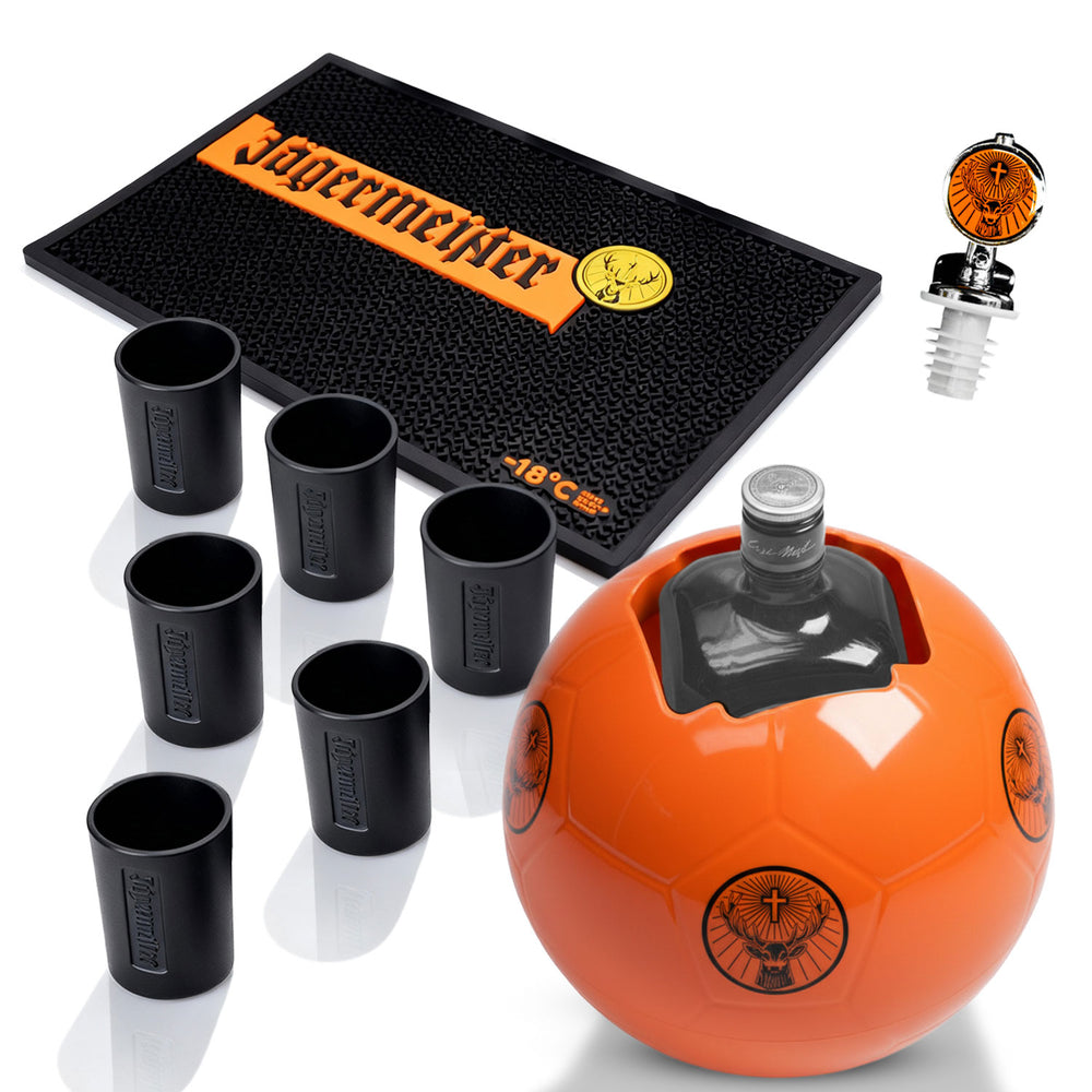 Jägermeister Bar Bundle Set II consisting of 6 shot glasses (2 cl), pourer, cooler, and bar mat