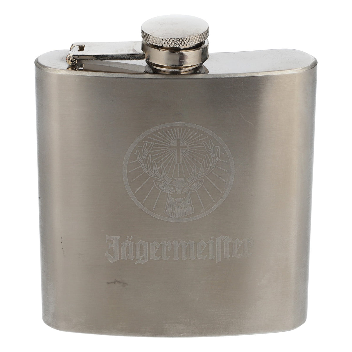 Jägermeister liqueur hip flask Whiskey bottle Bottle to go Silver logo in the center