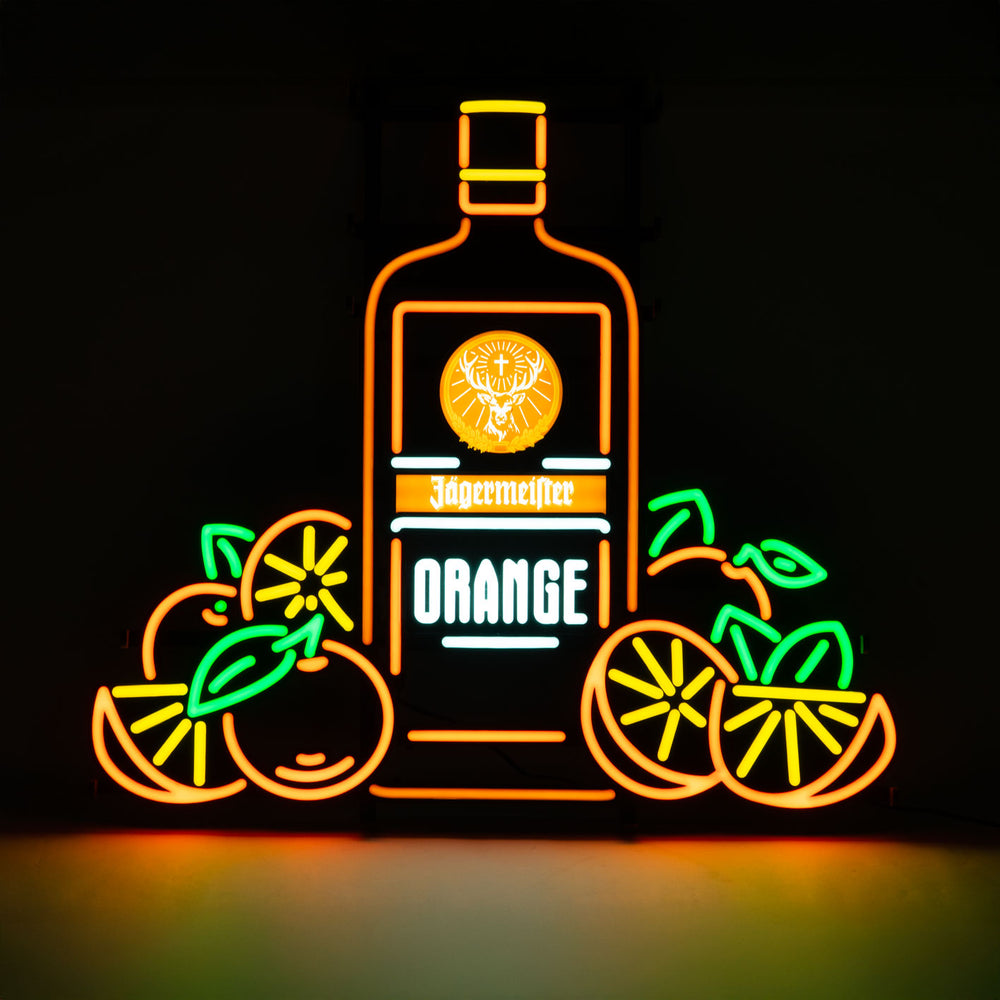 Jägermeister liqueur LED illuminated sign "Orange" bottle LED incl. power supply unit