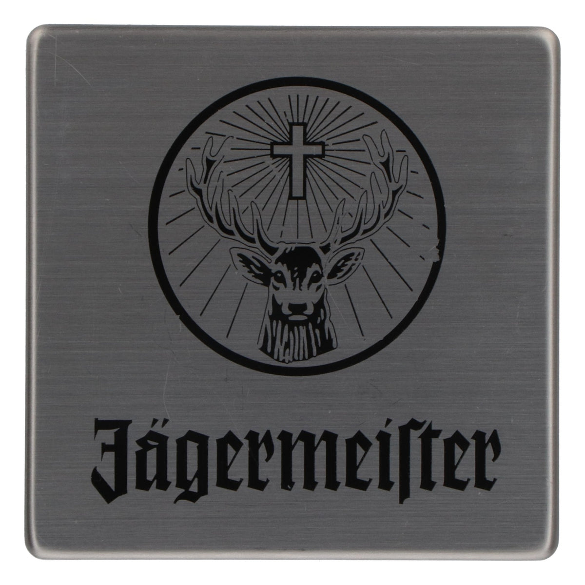 Jägermeister Metal Glass Coaster, 9.7 cm, Silver Logo, Felt Bottom, Bar Accessories