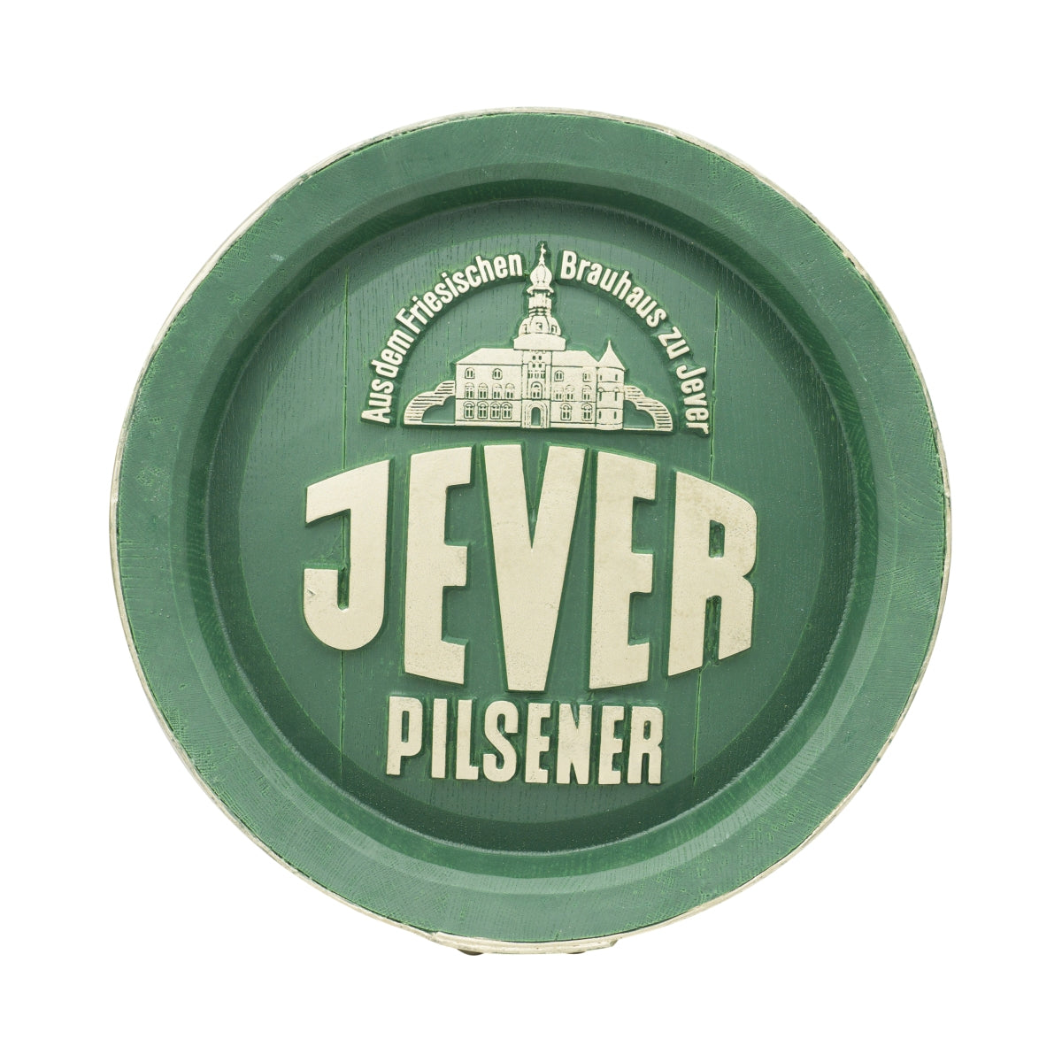 Jever beer keg bottom advertising sign 44x9 wood look green plastic board advertisement