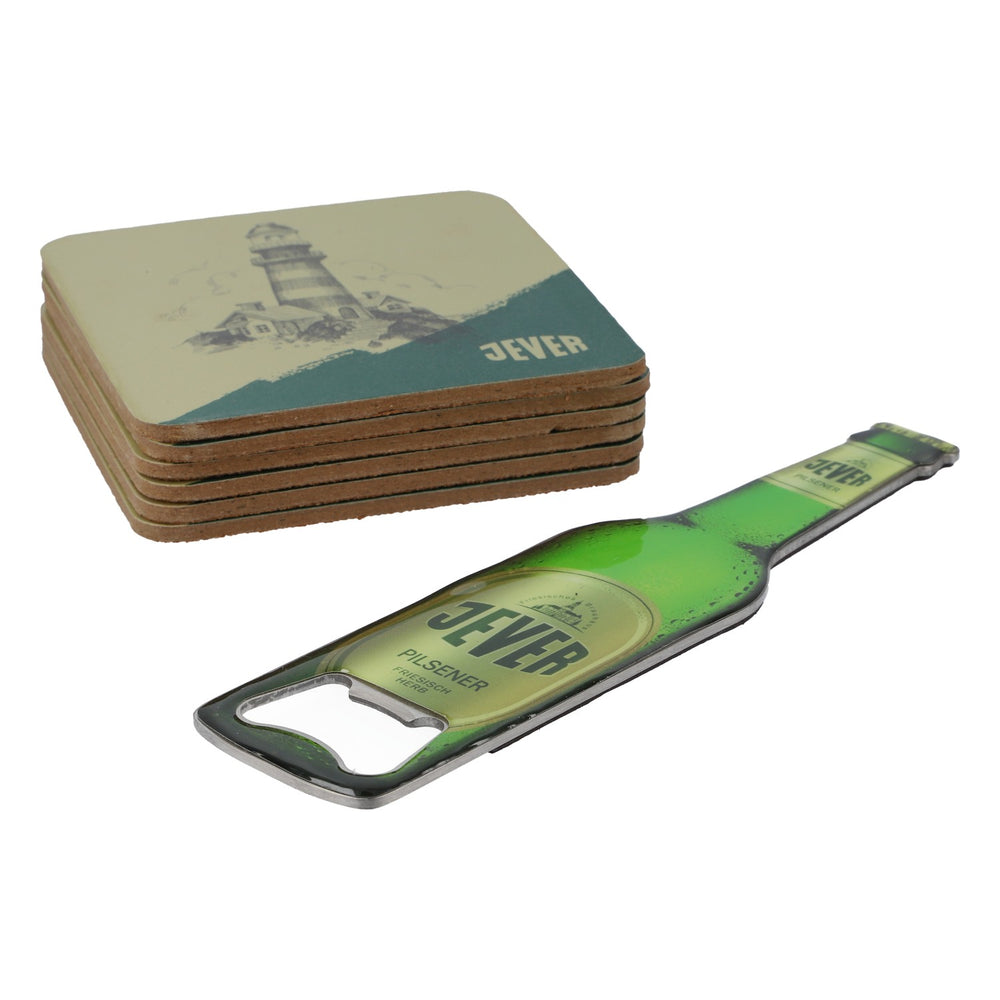 Jever Pilsener Beer Magnetic Bottle Opener Set with 6 Cork Coasters