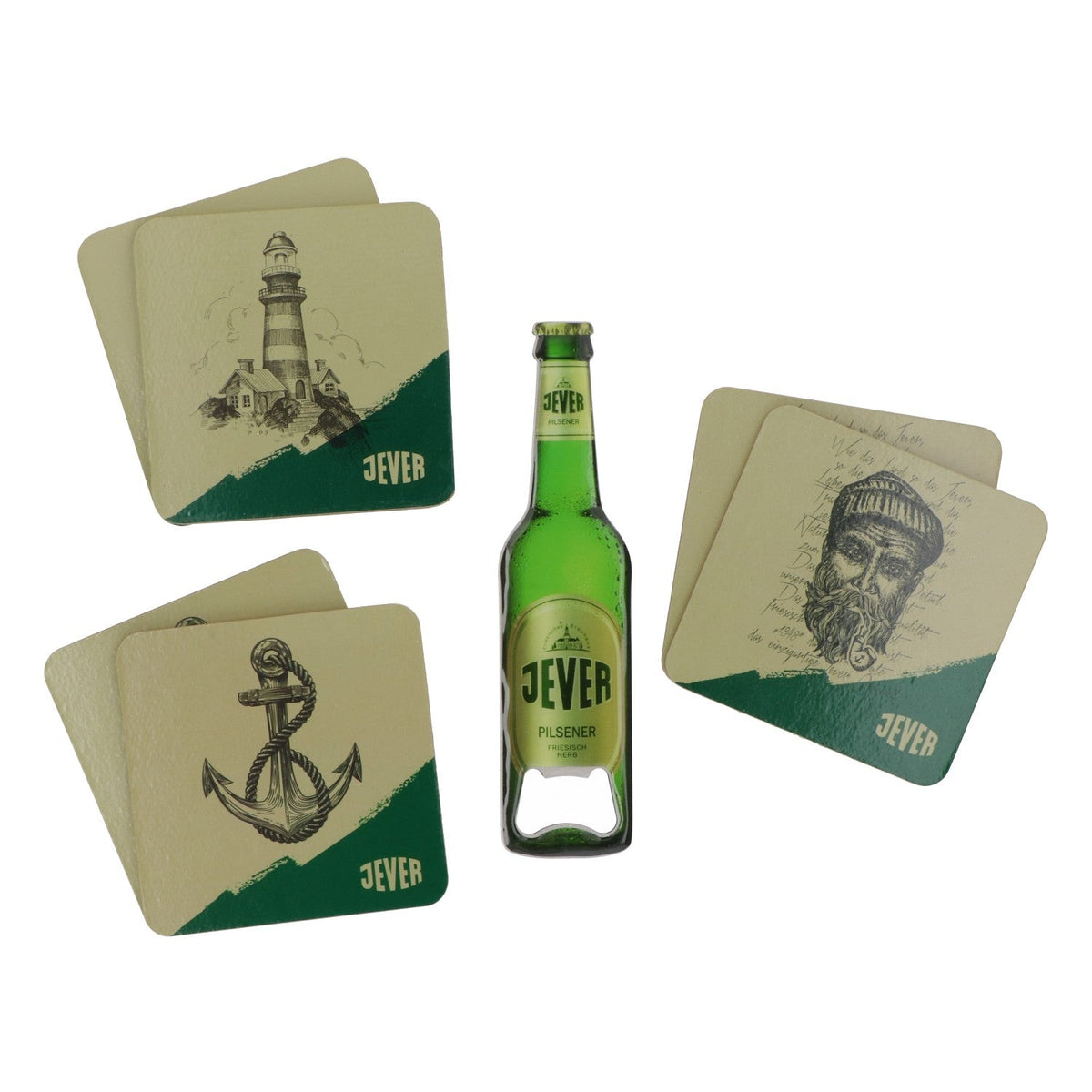 Jever Beer Bar Bundle Set consisting of goblet glasses, bottle opener set, and beer coasters – View 4