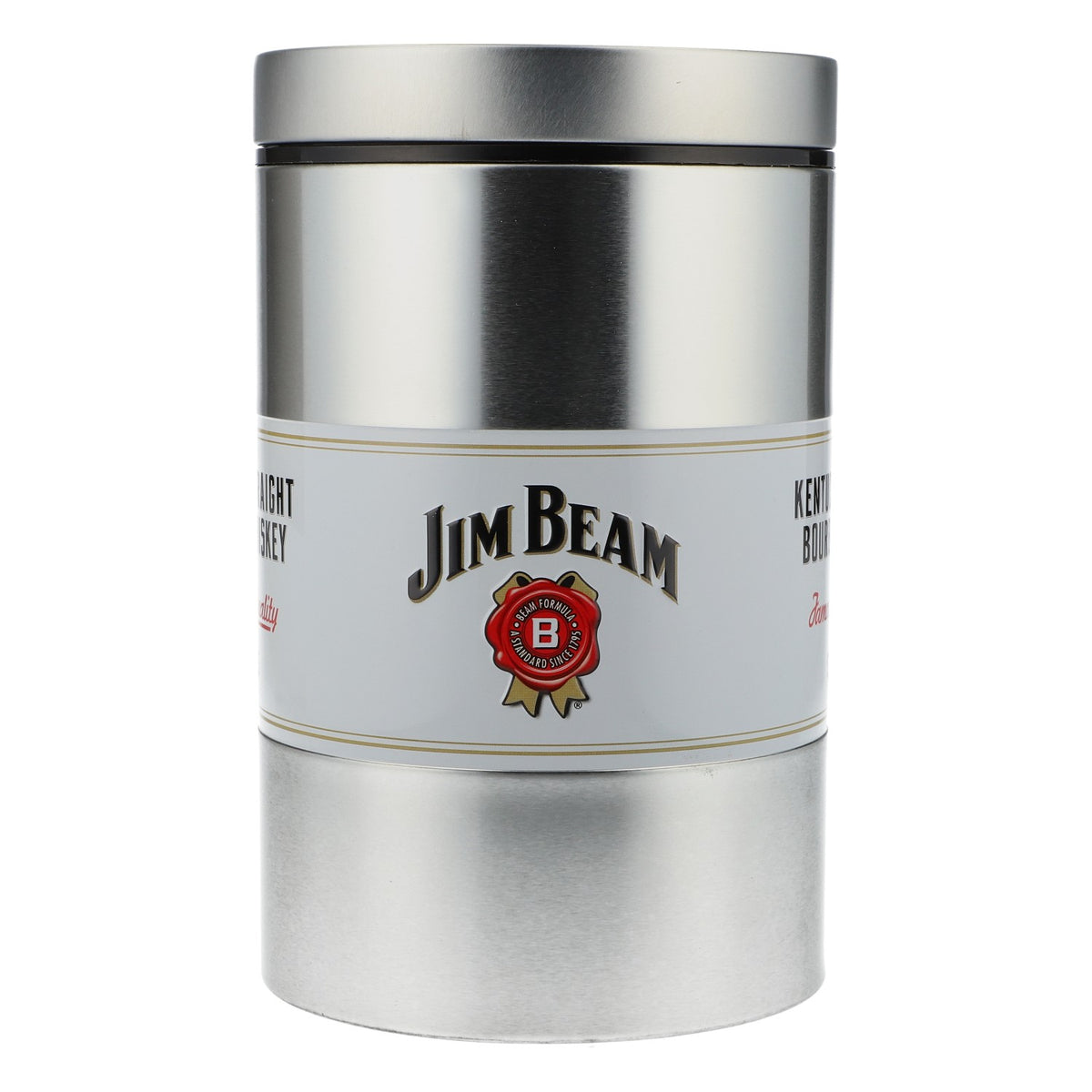 Jim Beam Whiskey Bottle Cooler Bottle Box Can Silver Round – View 2