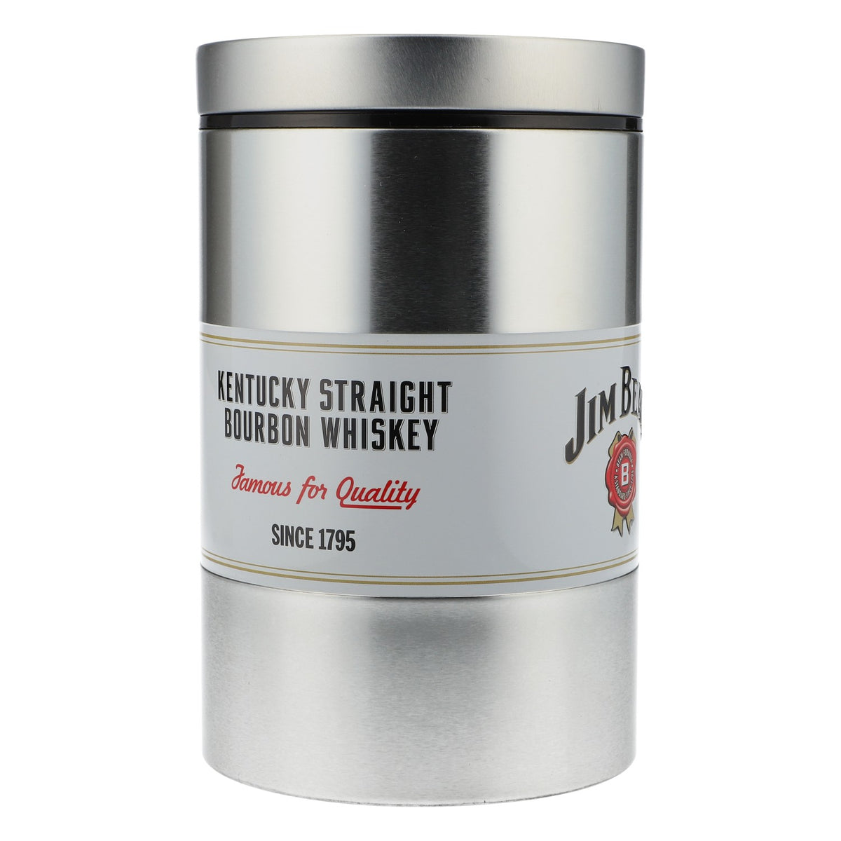 Jim Beam Whiskey Bottle Cooler Bottle Box Can Silver Round – View 3