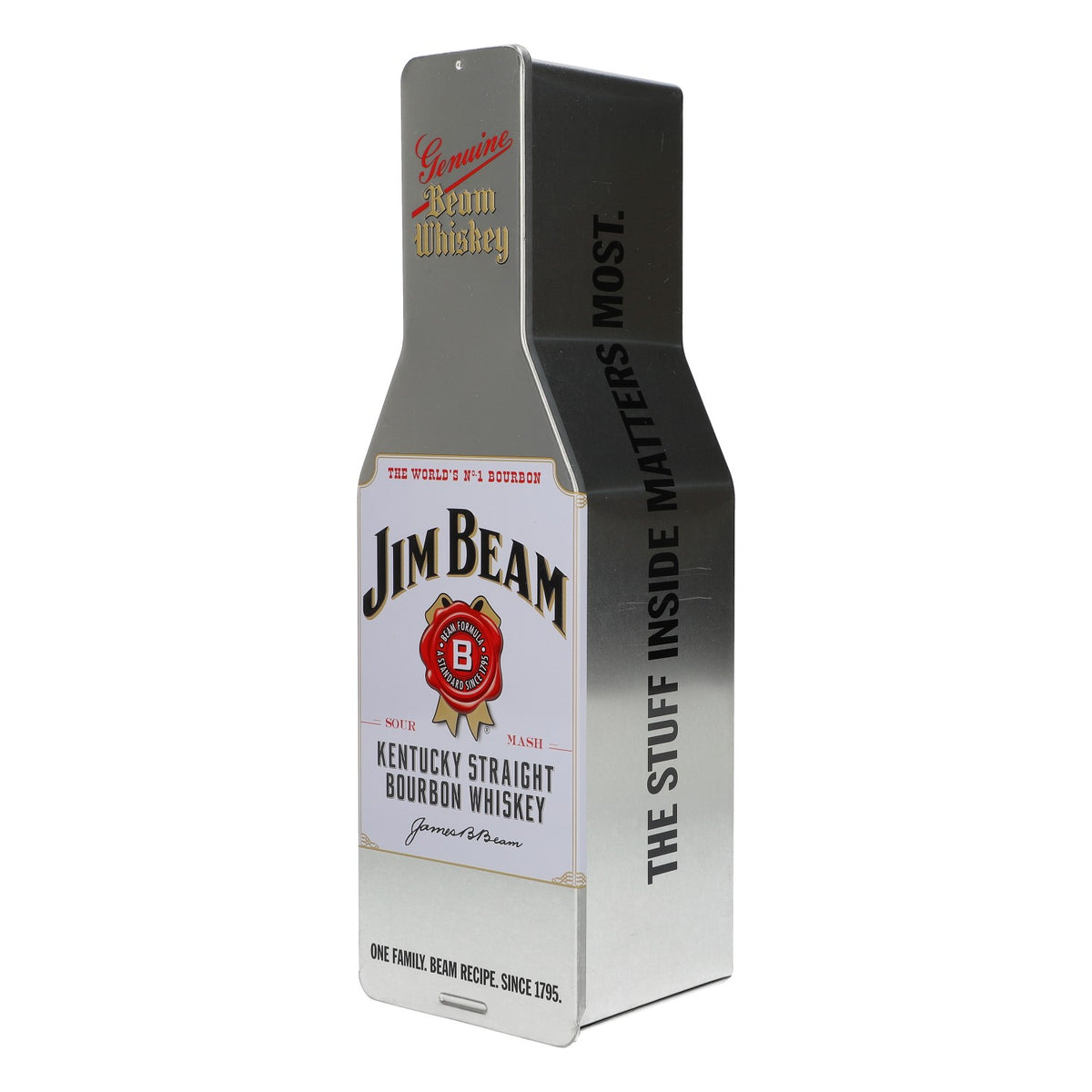 Jim Beam Whiskey Metal Tin Square Bottle Shape Silver – View 2