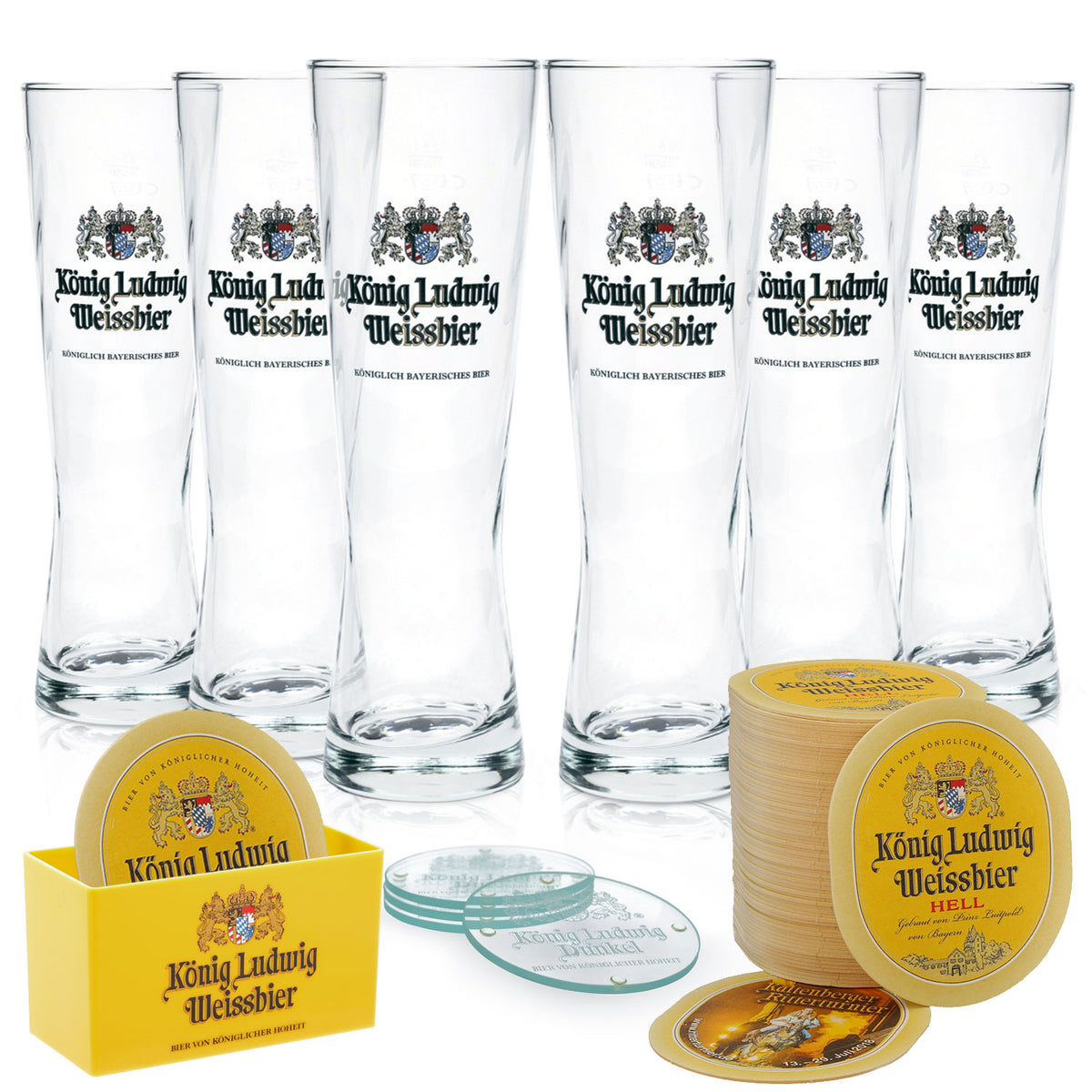 King Ludwig Beer Bundle Set II consisting of 6x beer glasses 0.5l and 70 beer mat holders