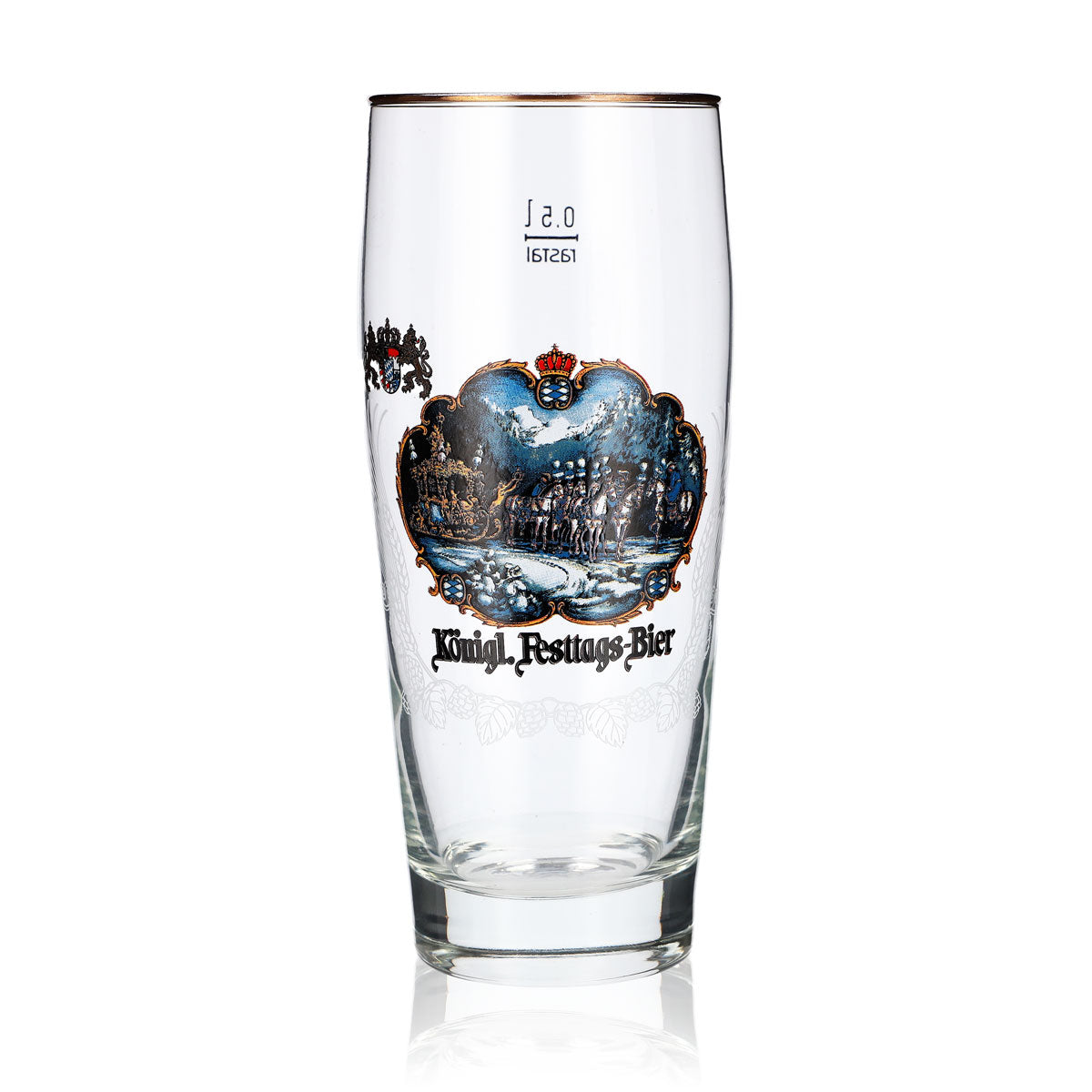 King Ludwig beer glass, 0.5 l, Willibecher collector's glass, horse, blue, Rastal