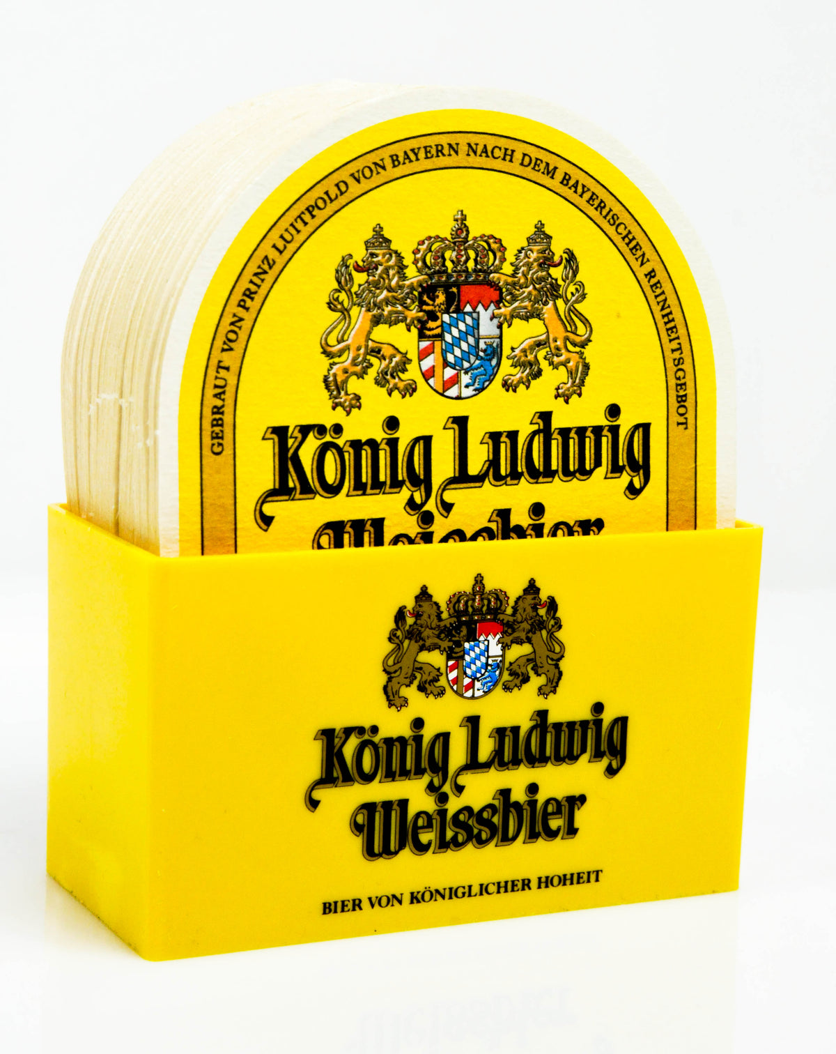 King Ludwig set consisting of 70 beer coasters and an acrylic beer coaster holder