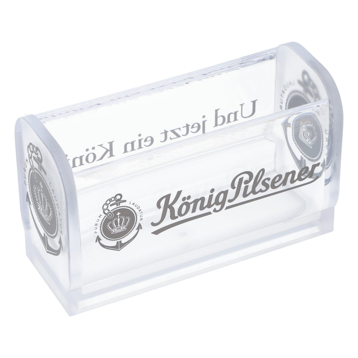 King Pilsener beer coaster stand for coasters, drip tray, transparent