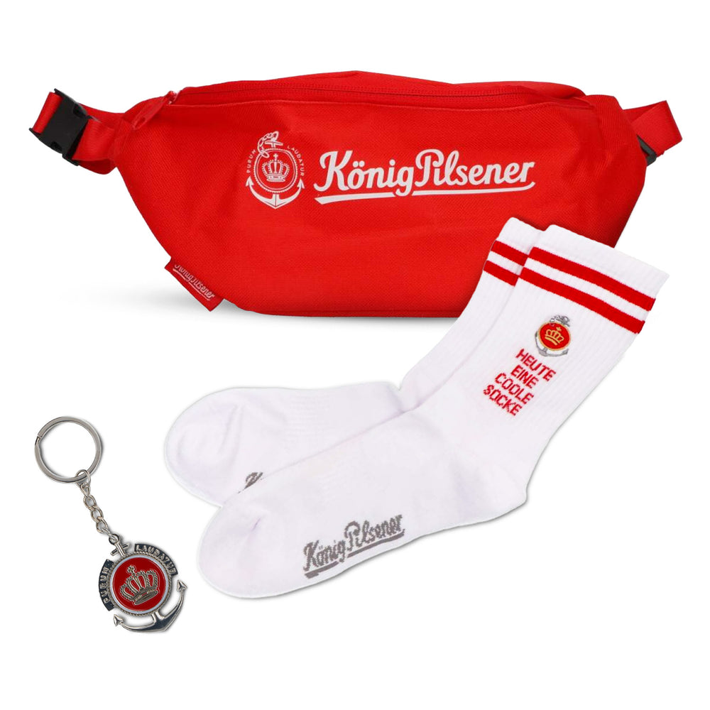 King Pilsener Fan Set I consisting of 1x pendant, 1x bum bag, 1x socks