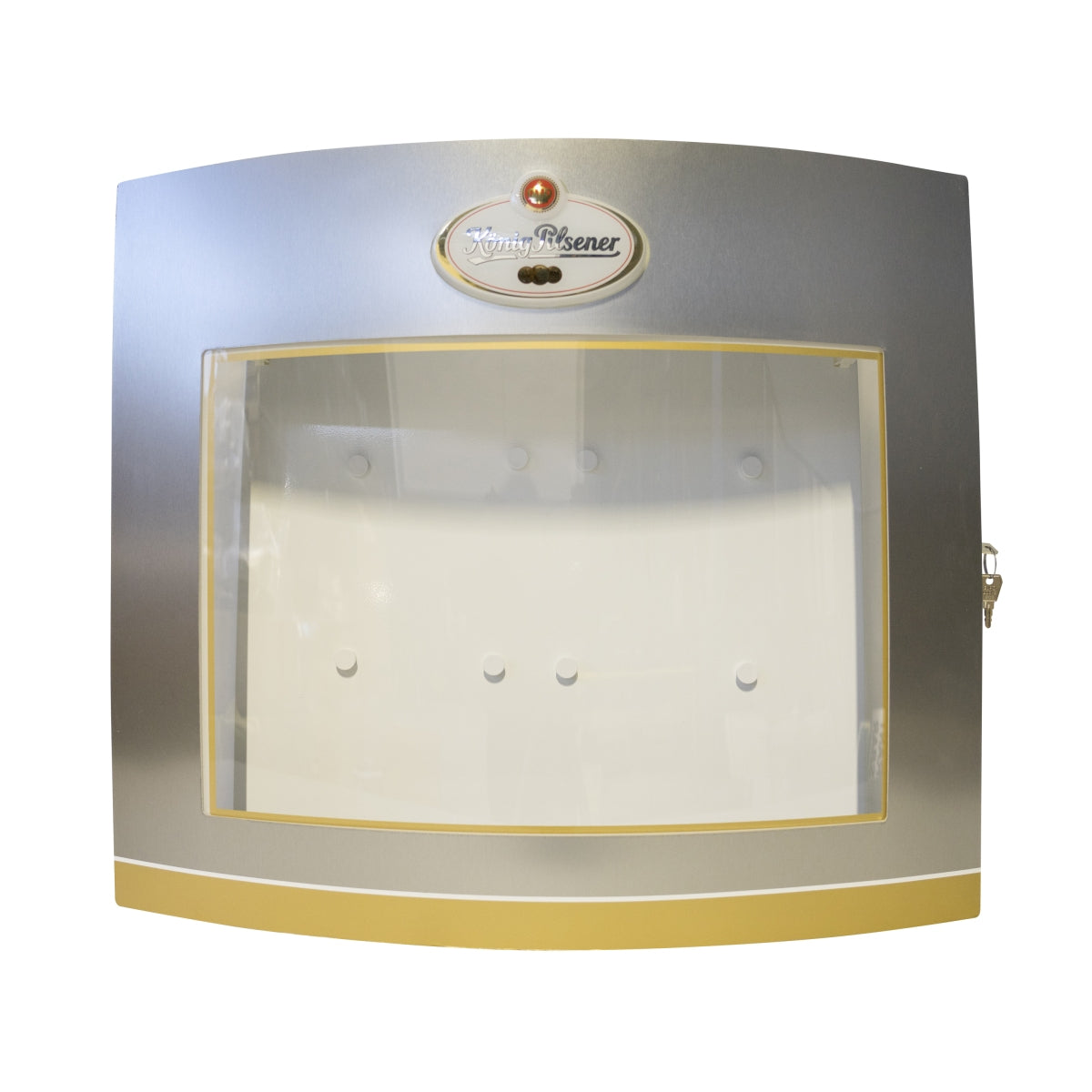 Königs Pilsener display case, illuminated, menu card, lockable, stainless steel, catering
