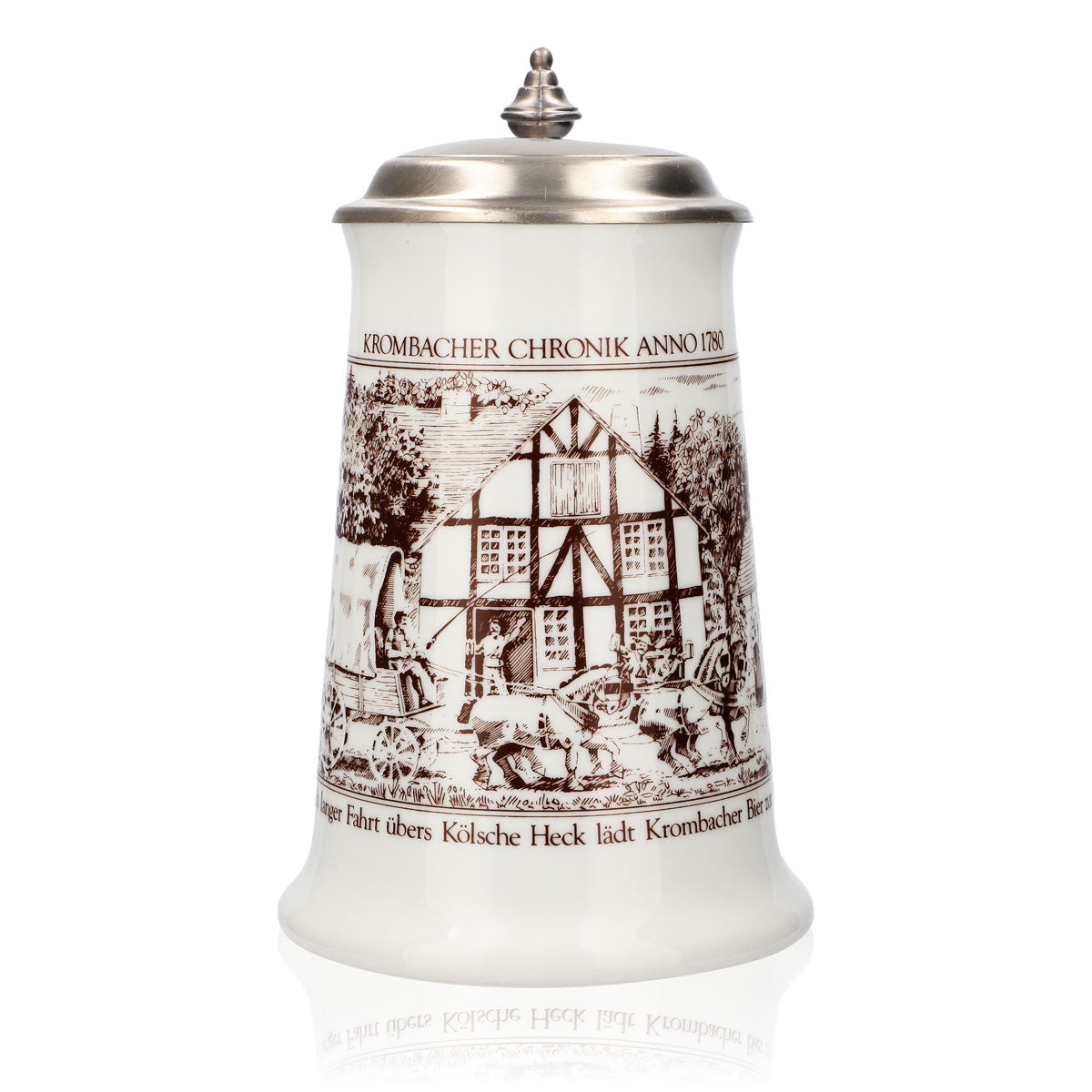 Krombacher beer glass, 1986 annual mug, stoneware mug, Seidel pewter lid, 0.9 l mug