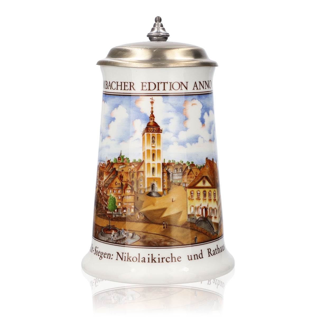 Krombacher beer glass Annual mug 1990 Stoneware mug Seidel Pewter lid 0.9 l mug