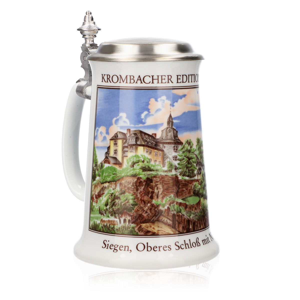 Krombacher beer glass Annual mug 1991 Stoneware mug Seidel Pewter lid 0.9 l mug – View 2