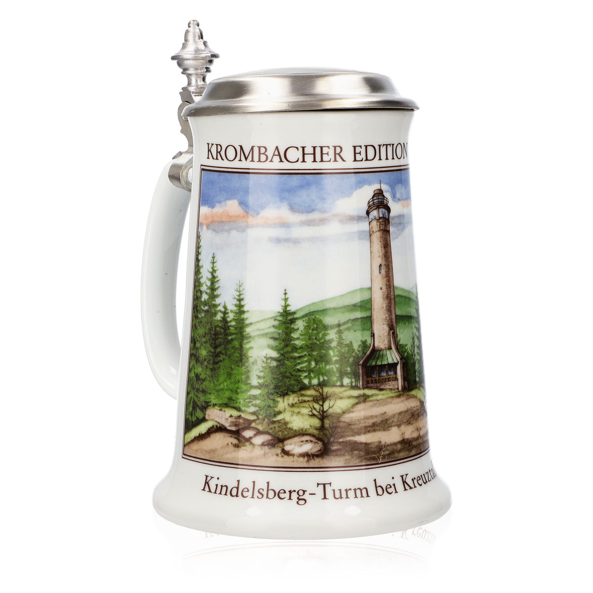 Krombacher beer glass, 1992 annual mug, stoneware mug, Seidel pewter lid, 0.9 l mug – View 2