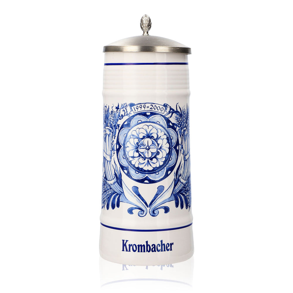 Krombacher beer glass Annual mug 1999-2000 Stoneware mug Seidel Pewter lid Mug