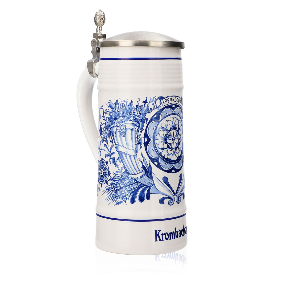 Krombacher beer glass Annual mug 1999-2000 Stoneware mug Seidel Pewter lid Mug – View 2