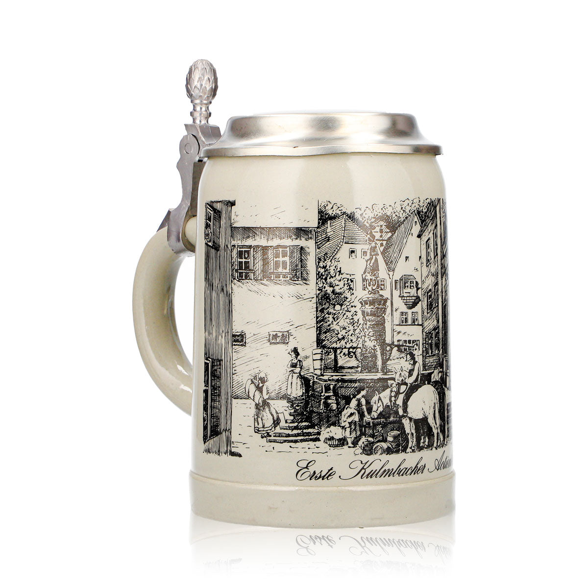 Kulmbacher Reichelbräu Beer Glass, Beer Stein, Clay Mug, 0.5 L, Pewter Lid, Earthenware – View 2